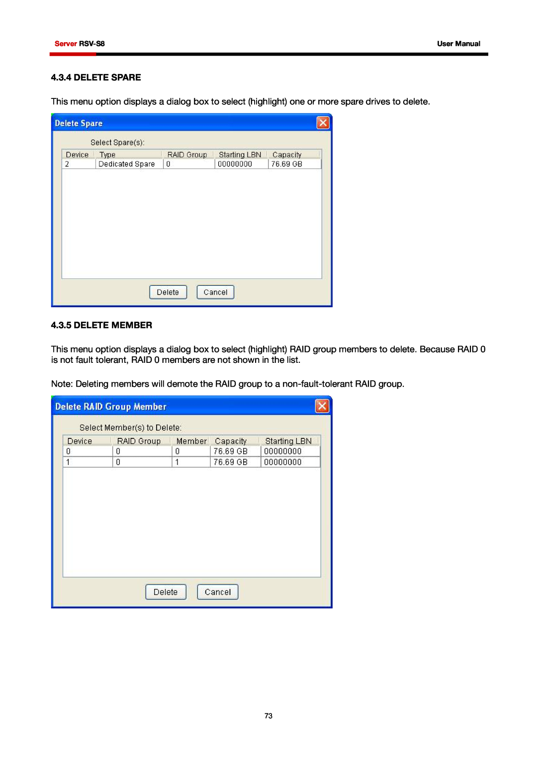 Rosewill RSV-S8 user manual Delete Spare, Delete Member 
