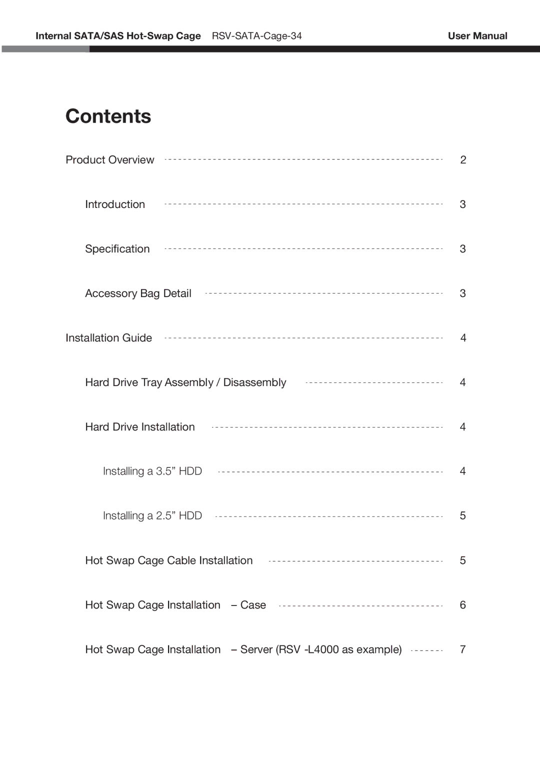 Rosewill RSV-SATA-Cage-34 user manual Contents 