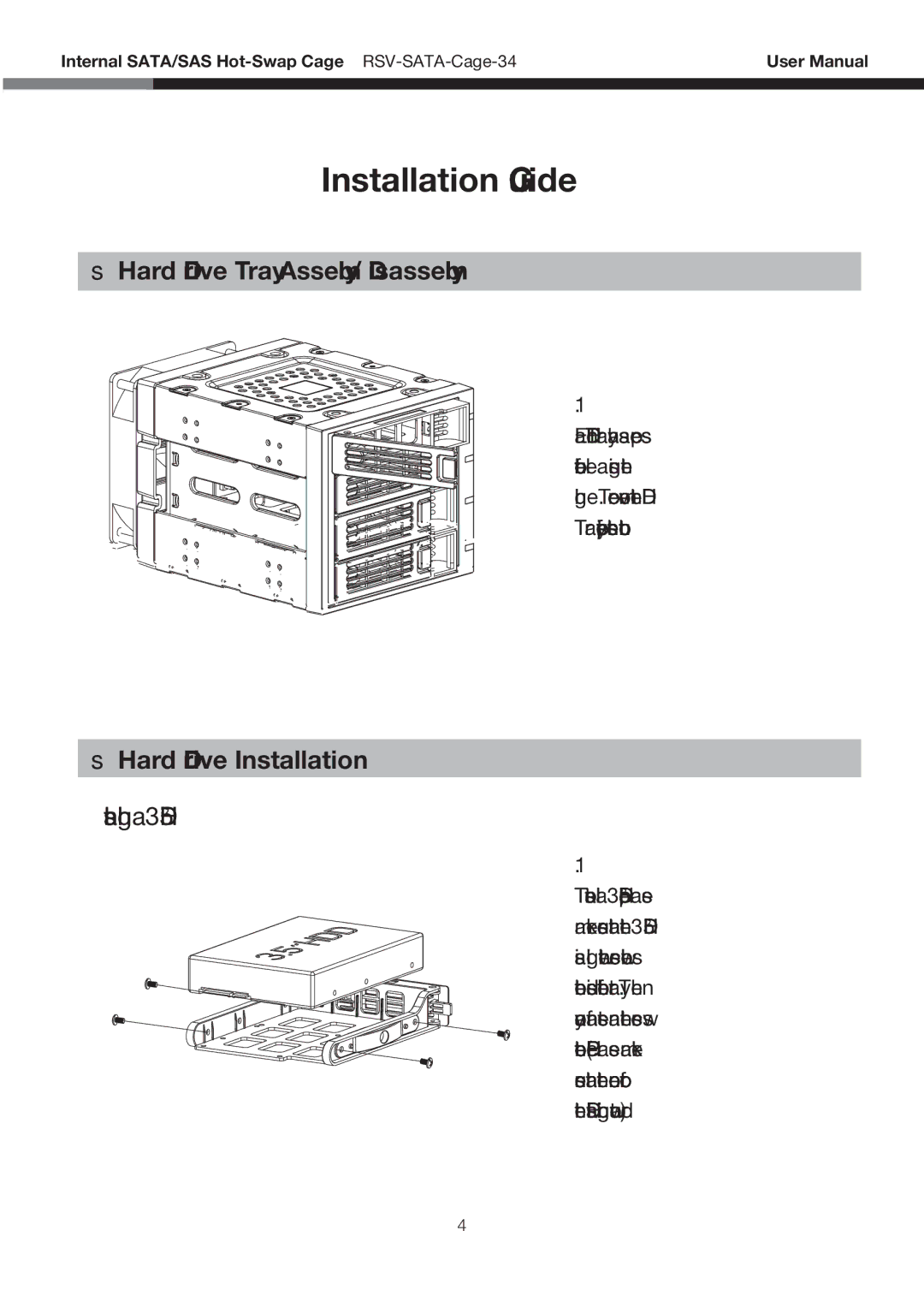 Rosewill RSV-SATA-Cage-34 user manual Installation Guide, Hard Drive Tray Assembly / Disassembly 