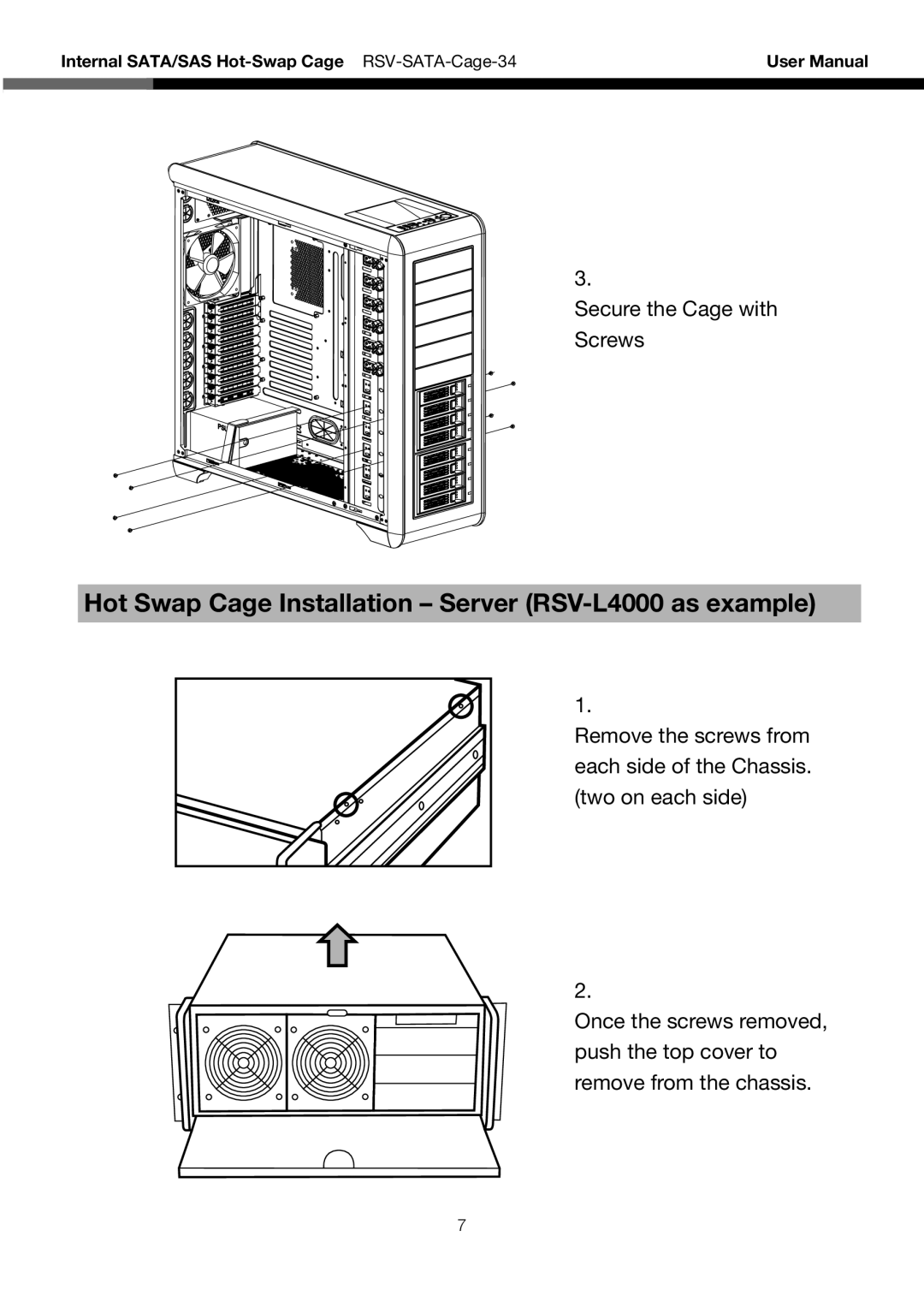 Rosewill user manual Secure the Cage with Screws, Internal SATA/SAS Hot-SwapCage RSV-SATA-Cage-34 