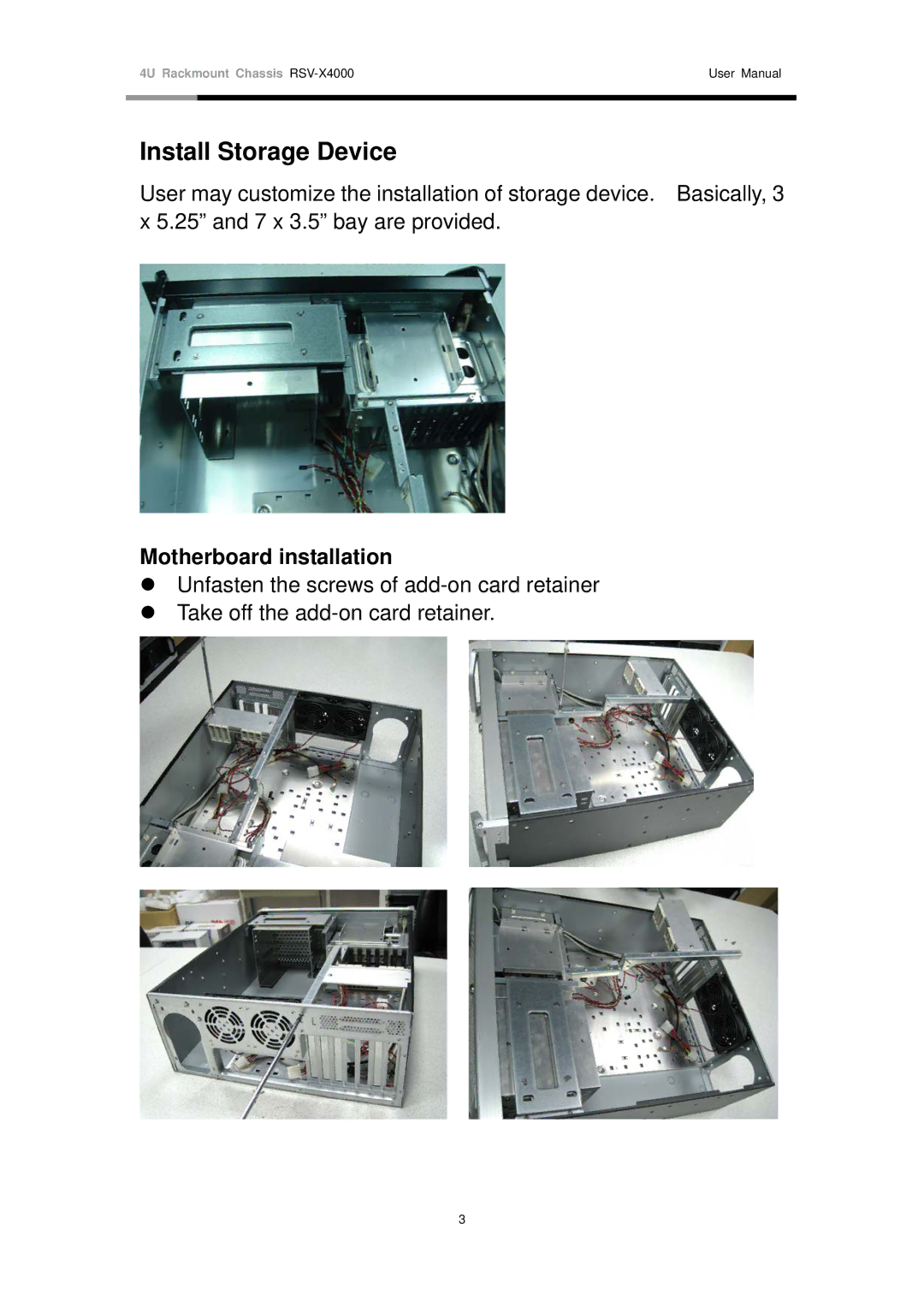 Rosewill RSV-X4000 user manual Install Storage Device, Motherboard installation 