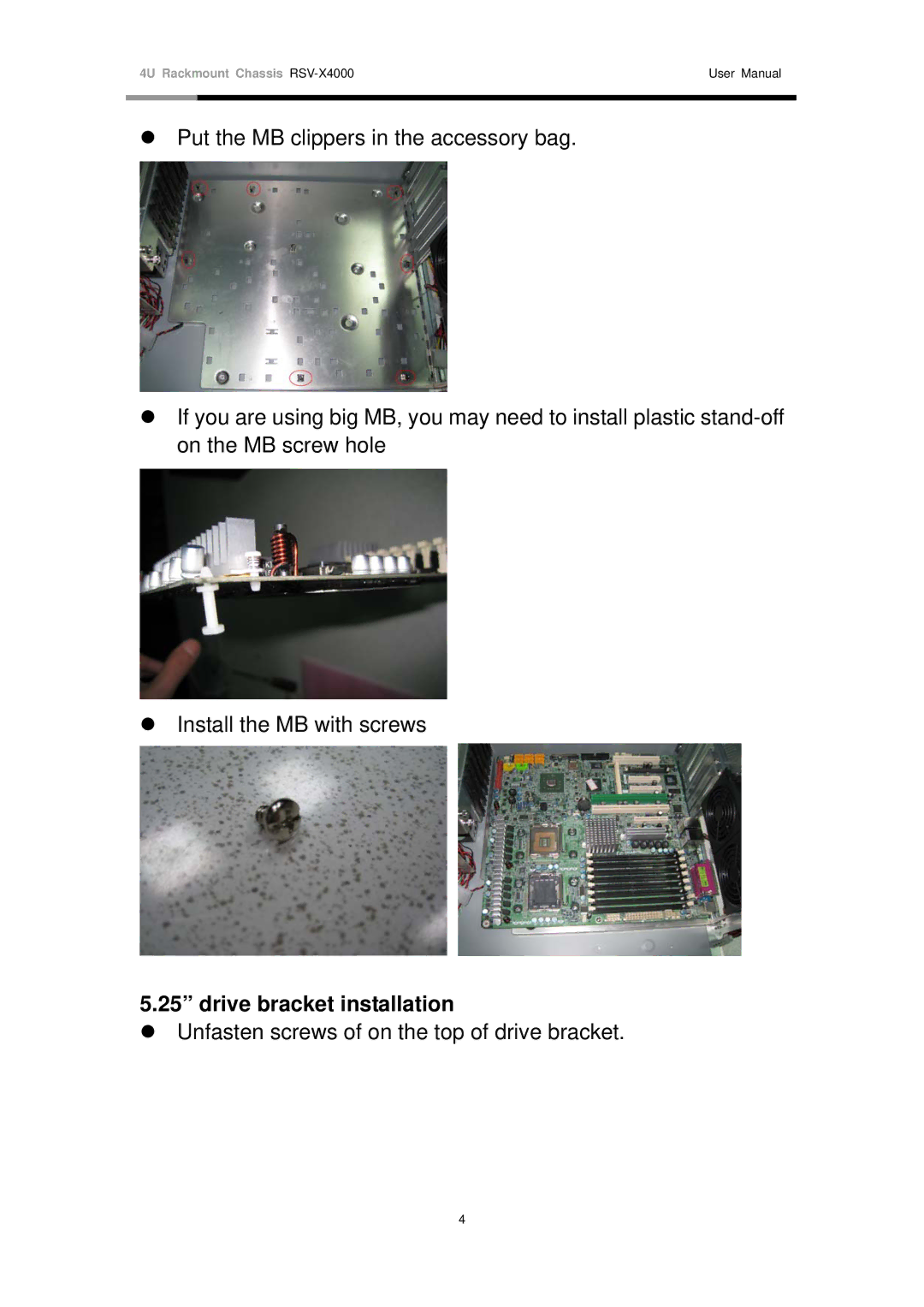 Rosewill RSV-X4000 user manual Drive bracket installation 