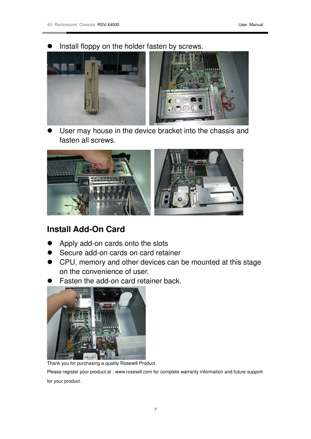 Rosewill RSV-X4000 user manual Install Add-On Card 