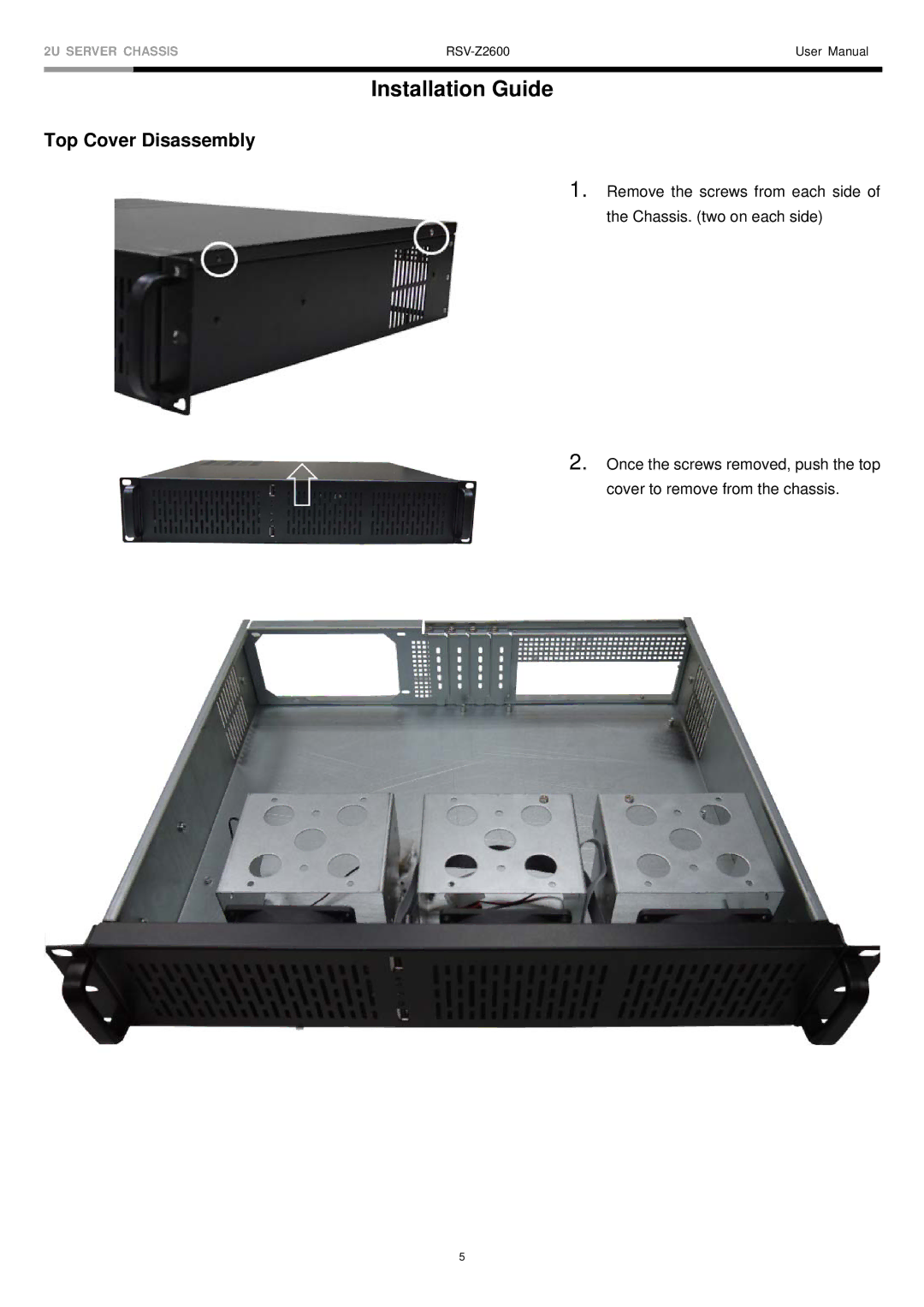 Rosewill RSV-Z2600 user manual Installation Guide, Top Cover Disassembly 