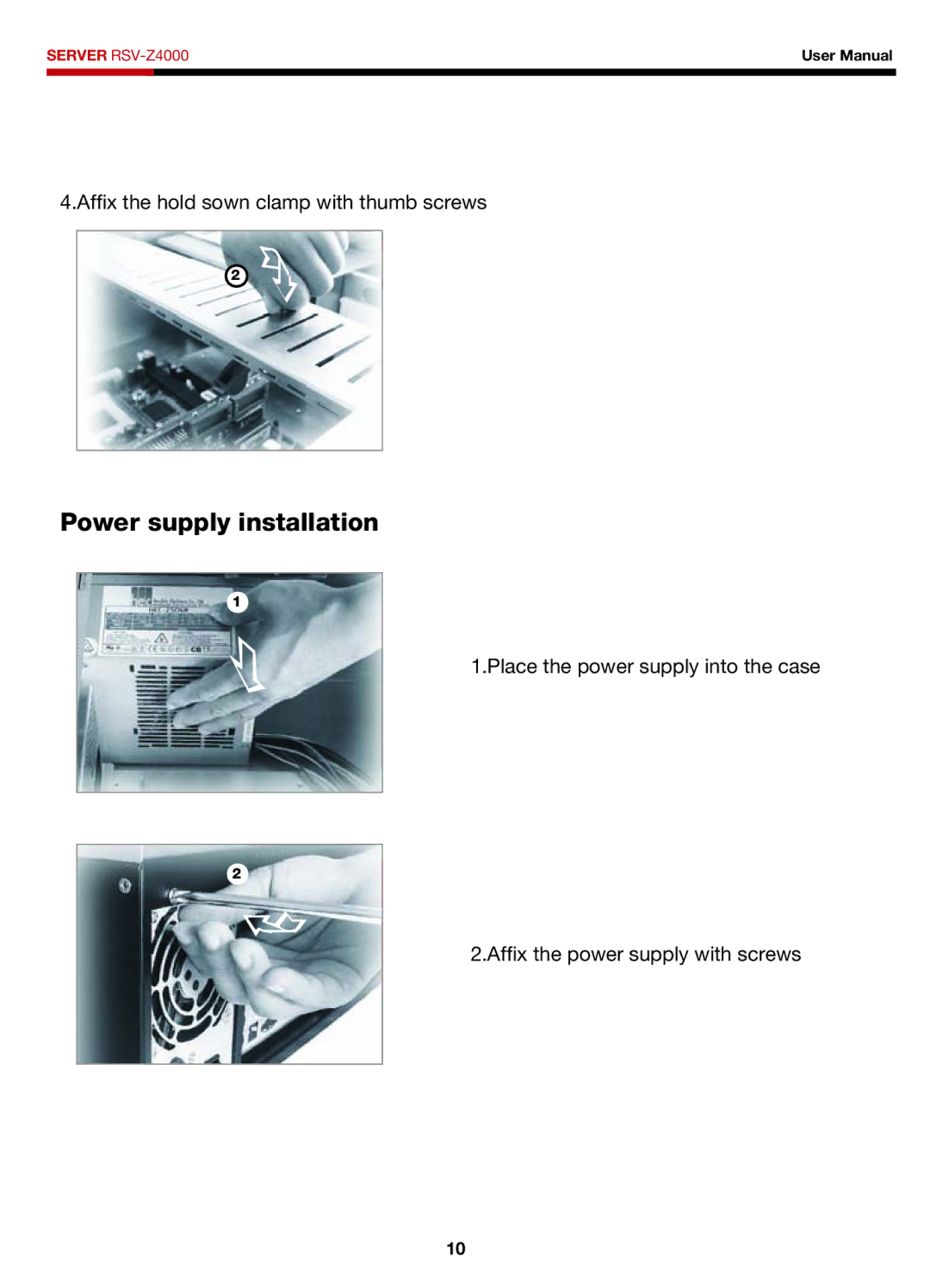 Rosewill RSV-Z4000 user manual Power supply installation 