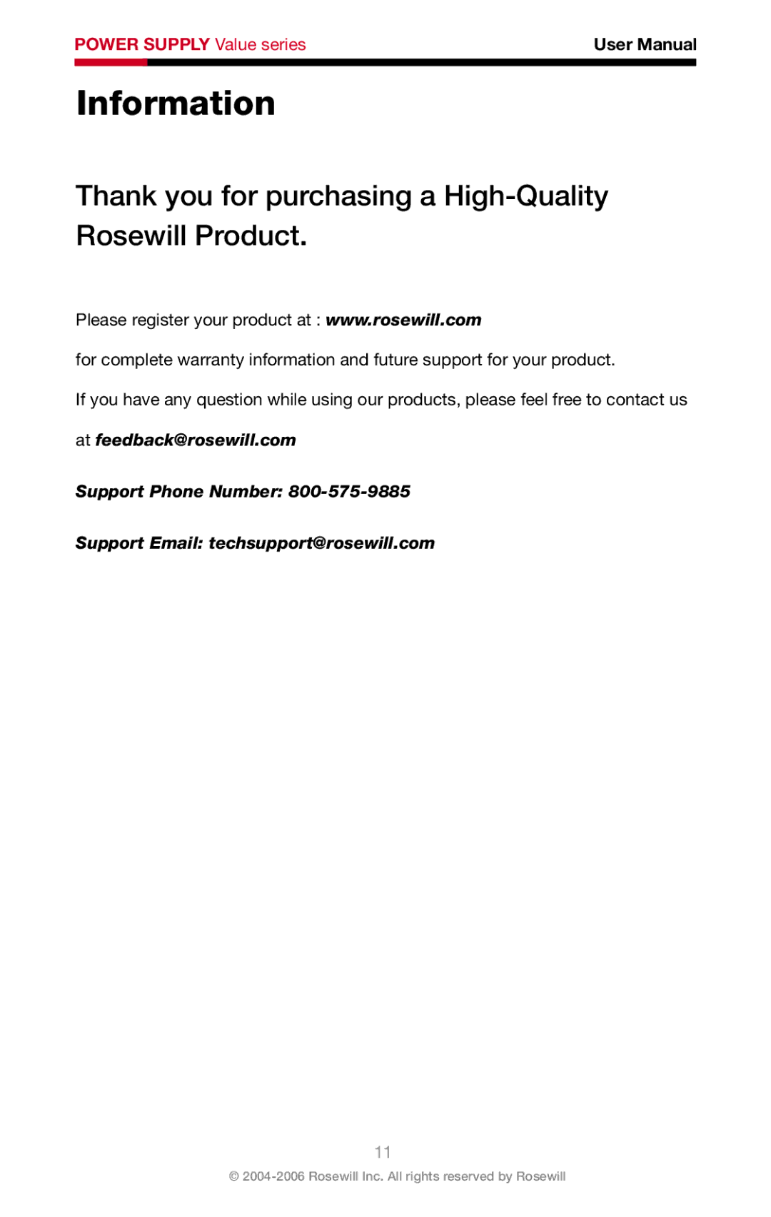 Rosewill RV-430-2-FRB, RV-380-2-FRB, RV-480-2-FRB Information, Thank you for purchasing a High-Quality Rosewill Product 