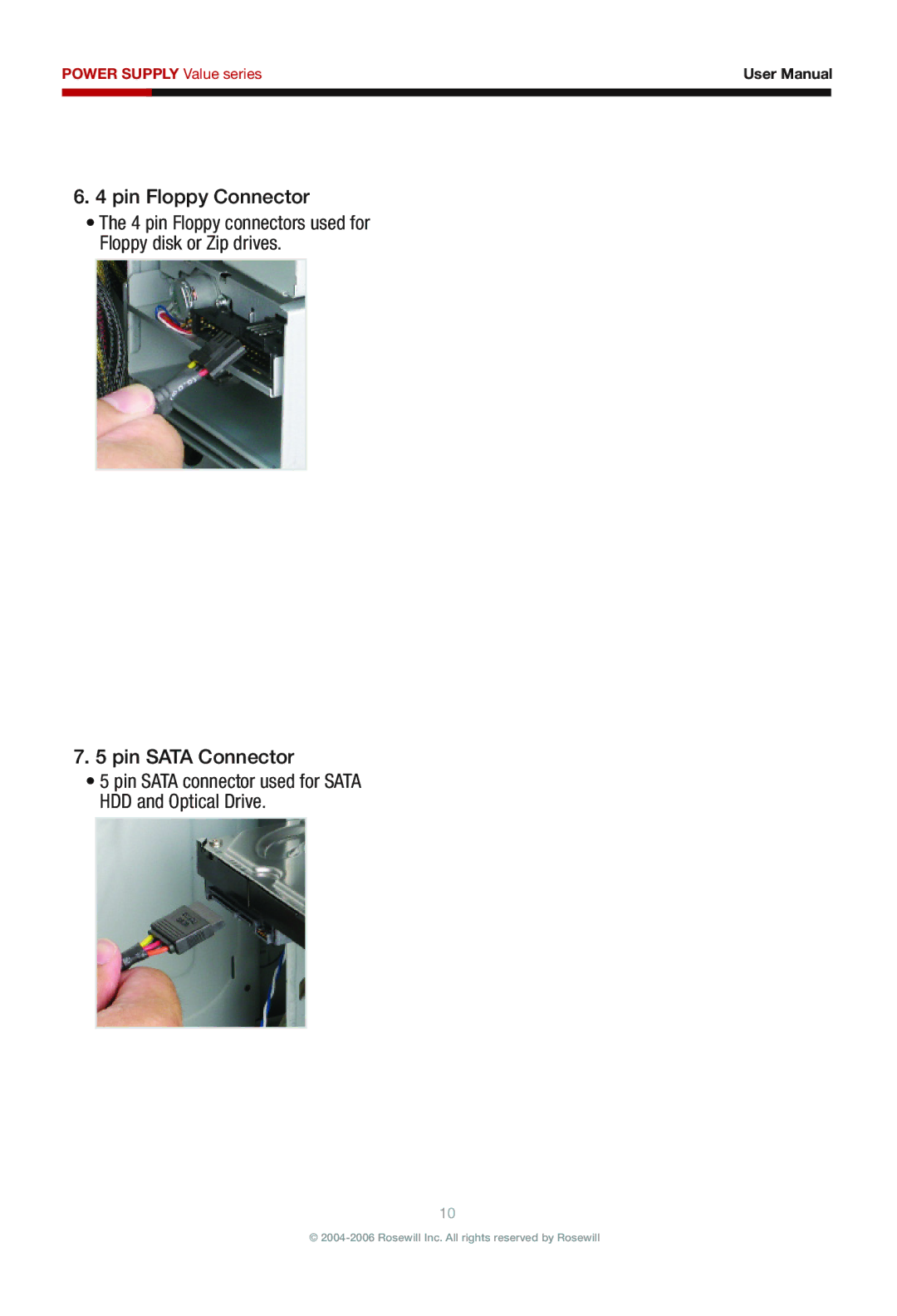 Rosewill RV380-2-FRB-S manual Pin Floppy Connector, Pin Sata Connector 