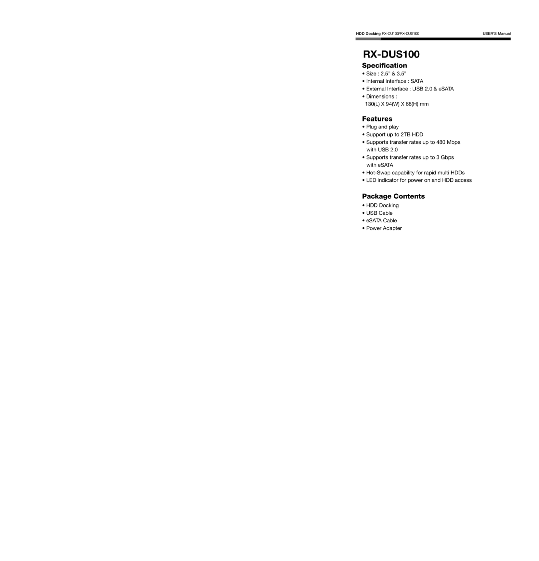 Rosewill RX-DUS100, RX-DU100 user manual 