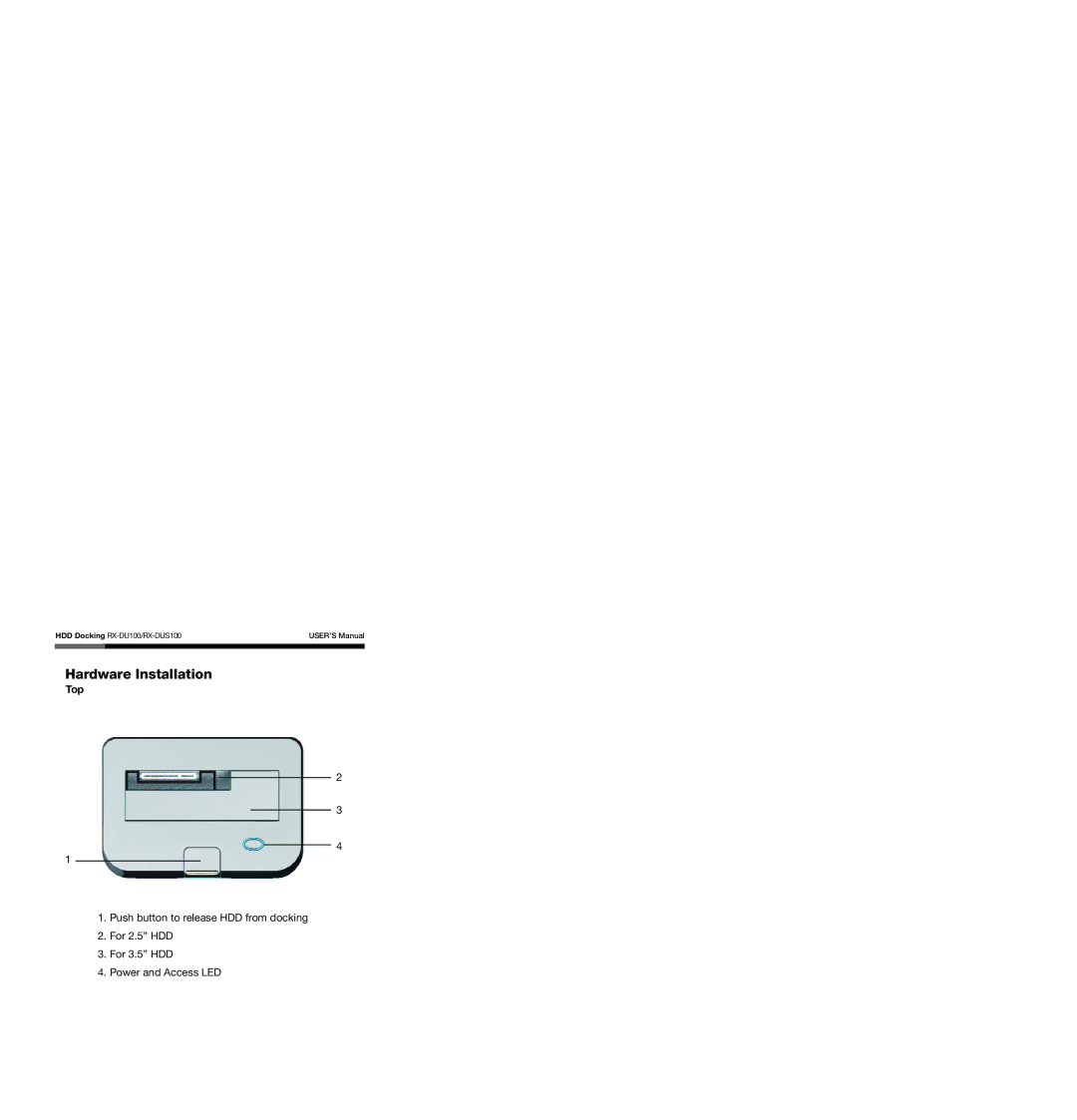 Rosewill RX-DU100, RX-DUS100 user manual Hardware Installation, Top 