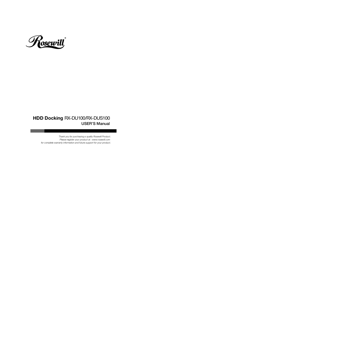 Rosewill user manual HDD Docking RX-DU100/RX-DUS100, USER’S Manual 