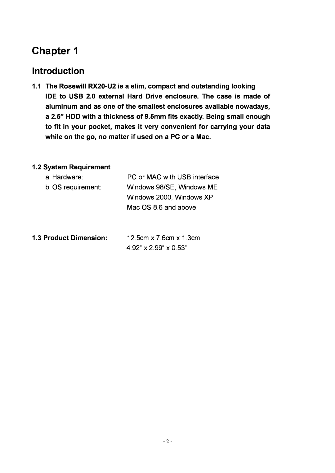 Rosewill RX20-U2 user manual Chapter, Introduction 