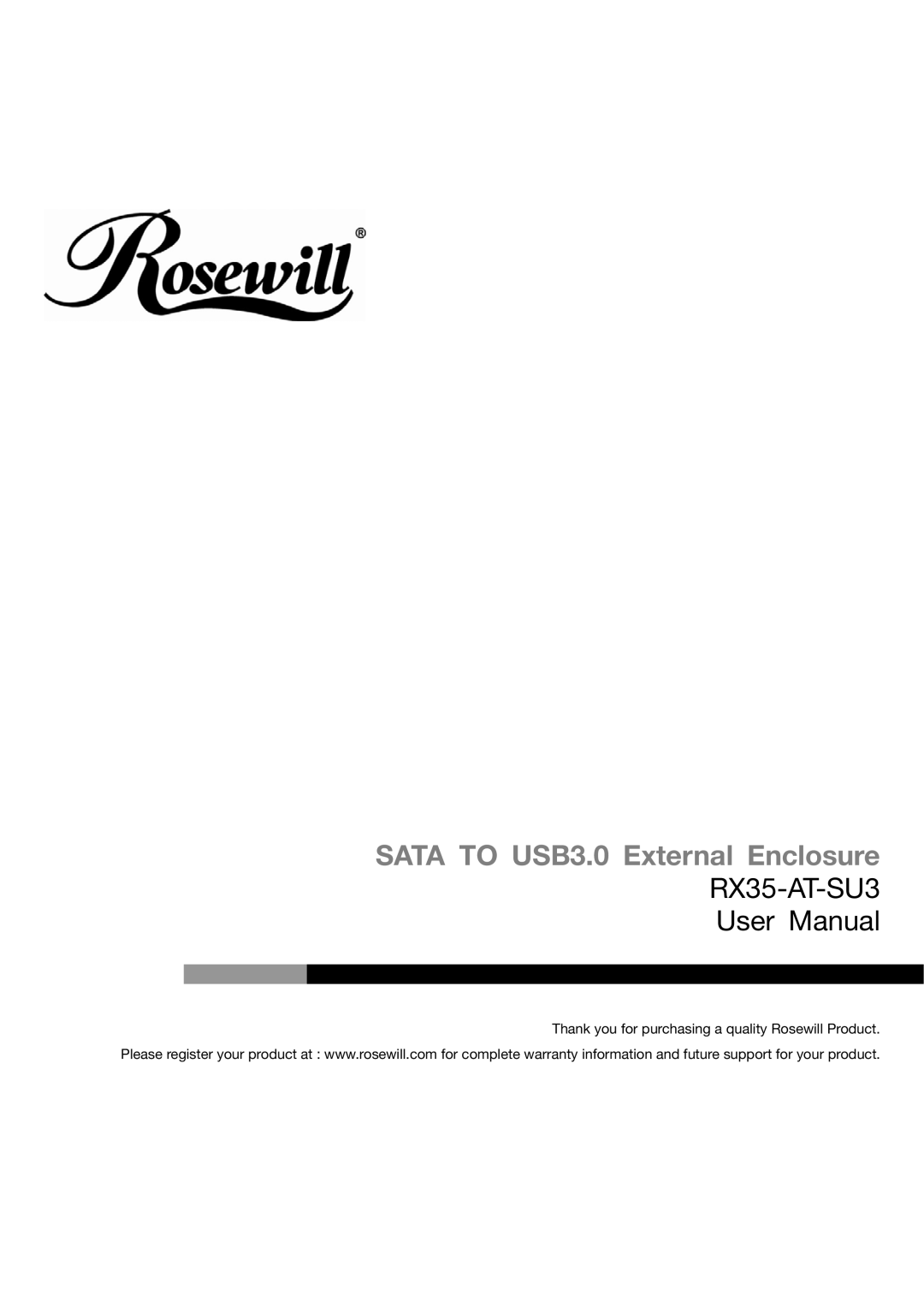 Rosewill RX35-AT-SU3 user manual Sata to USB3.0 External Enclosure 