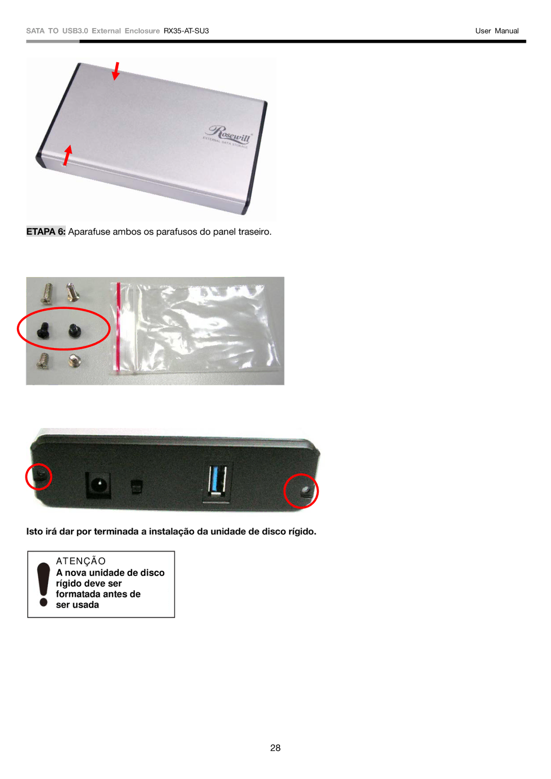 Rosewill RX35-AT-SU3 user manual Atenção 