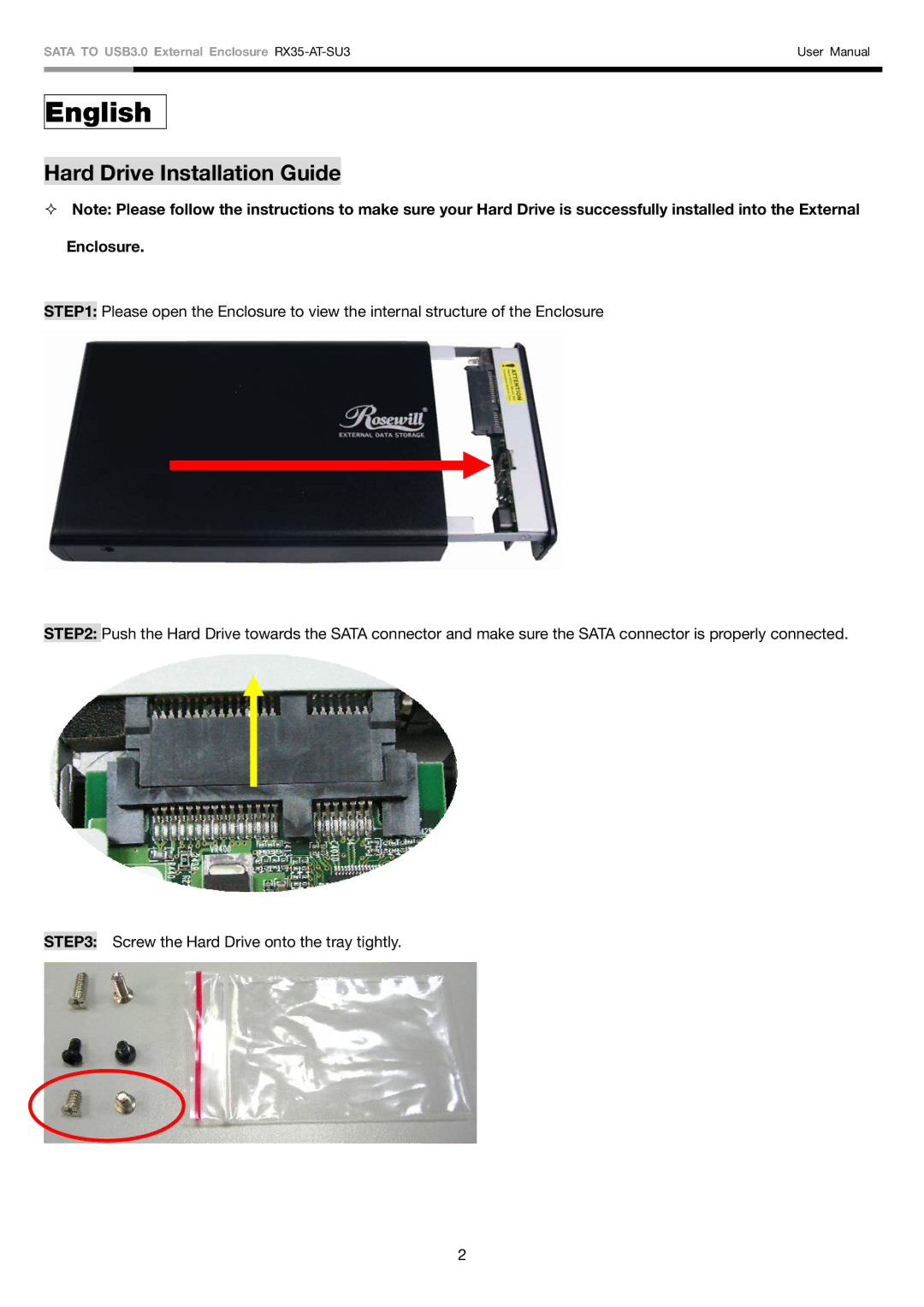 Rosewill RX35-AT-SU3 user manual English, Hard Drive Installation Guide 