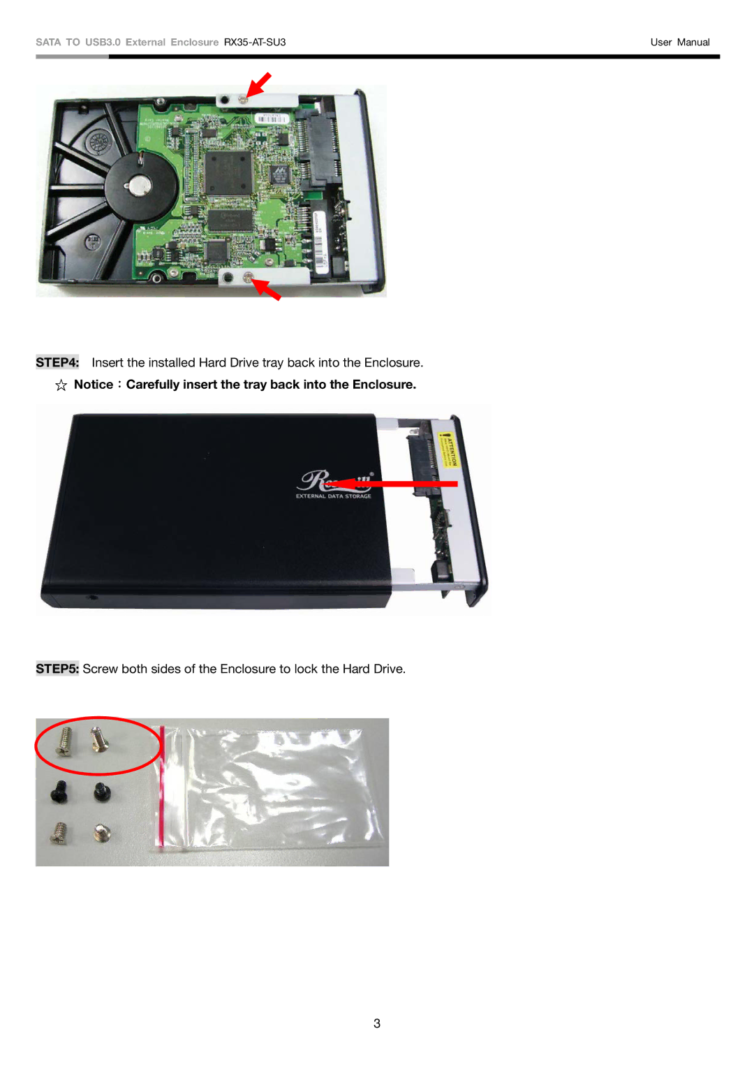 Rosewill user manual Sata to USB3.0 External Enclosure RX35-AT-SU3 