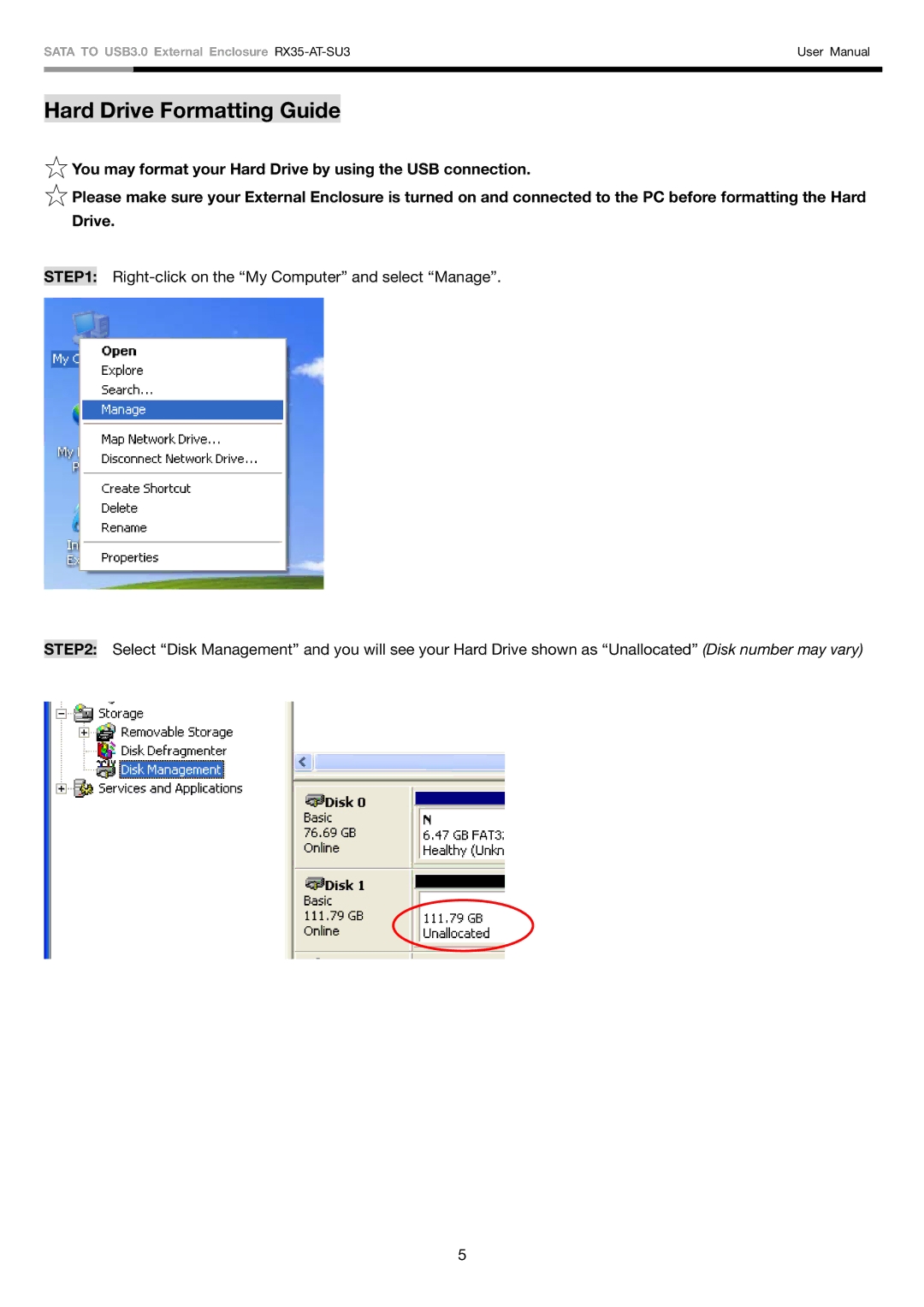 Rosewill RX35-AT-SU3 user manual Hard Drive Formatting Guide 