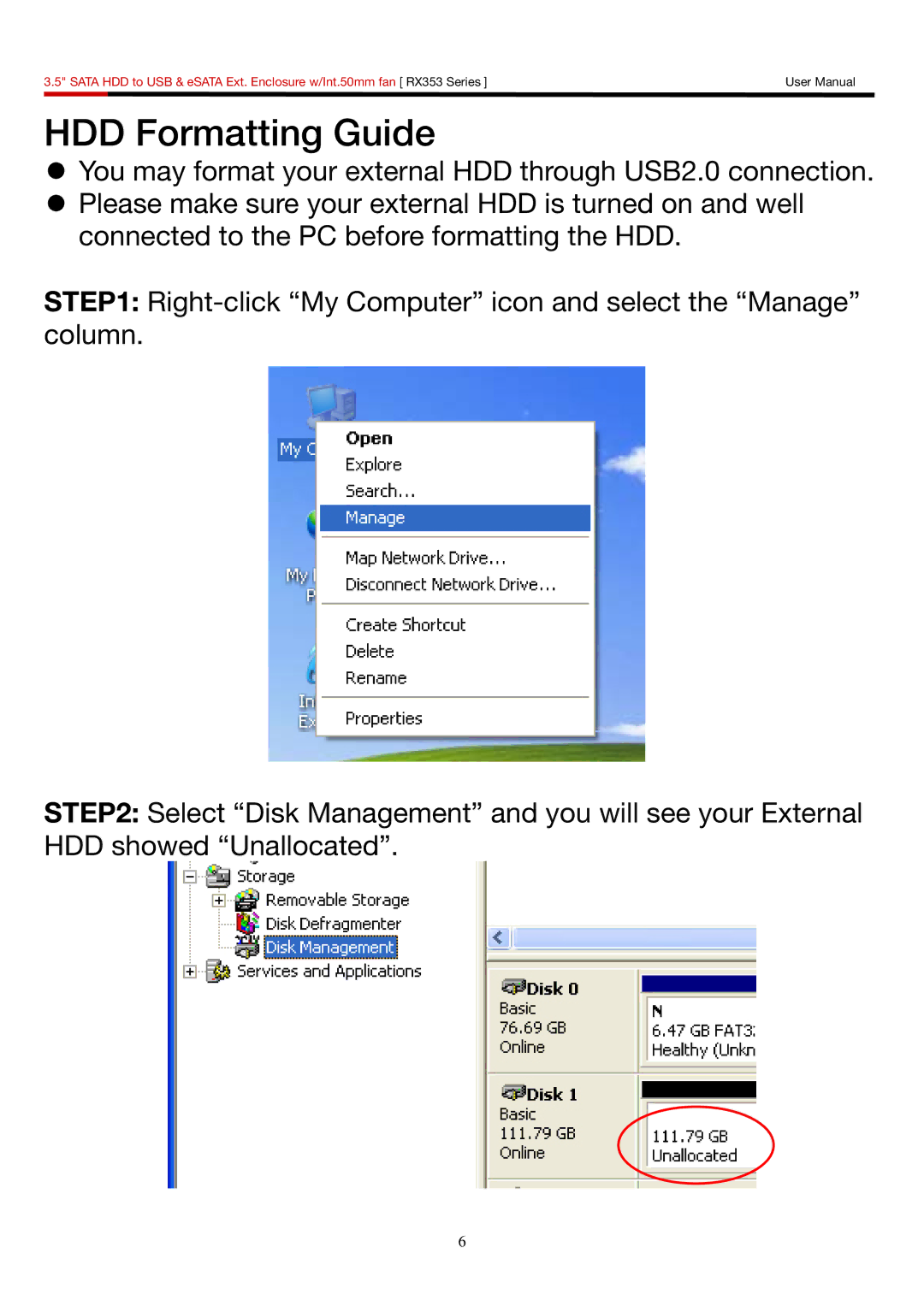 Rosewill RX353 user manual HDD Formatting Guide 