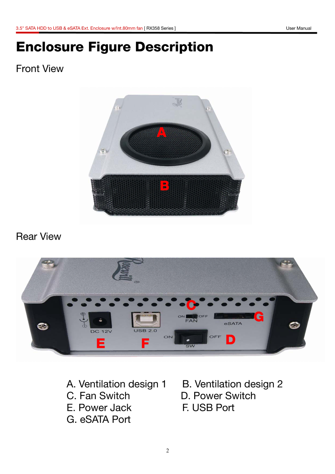 Rosewill RX358 user manual Enclosure Figure Description 