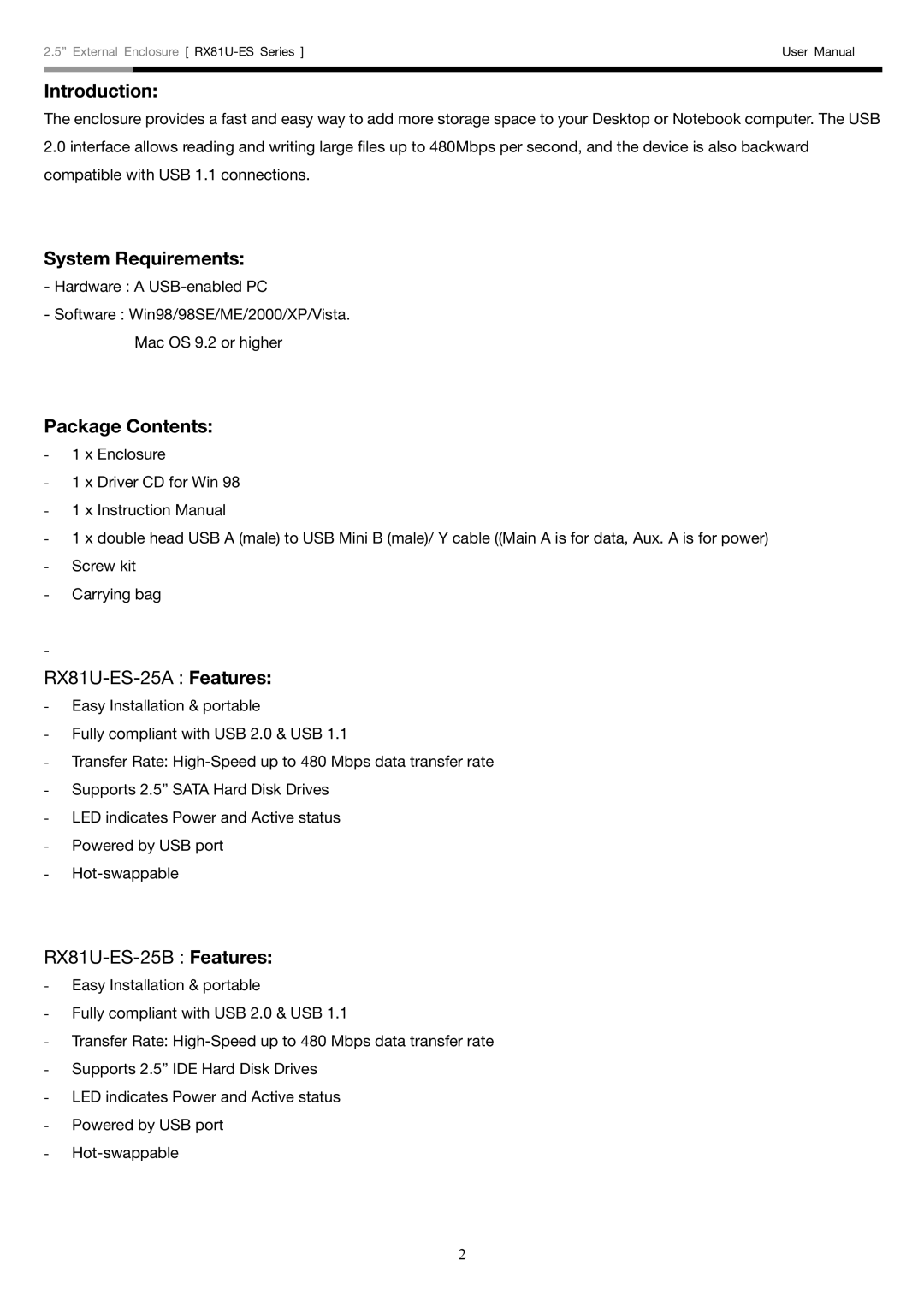 Rosewill RX81U-ES user manual Introduction, System Requirements, Package Contents 