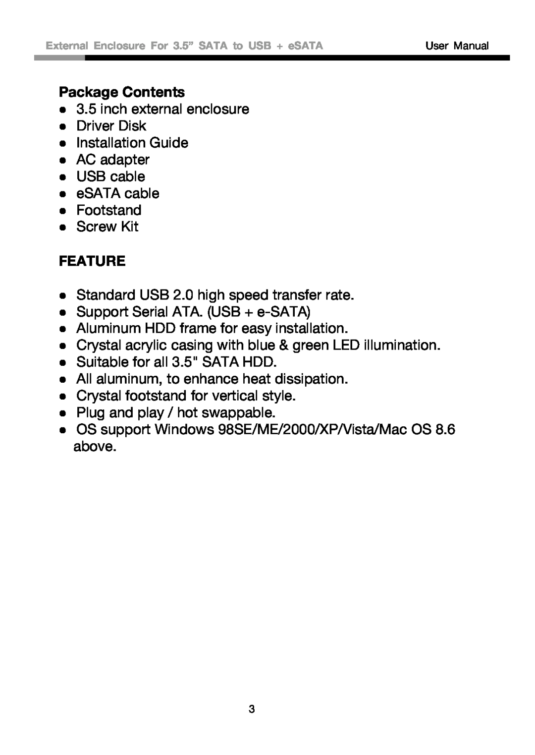 Rosewill RX81US-HT35B-BLK user manual Package Contents, Feature 