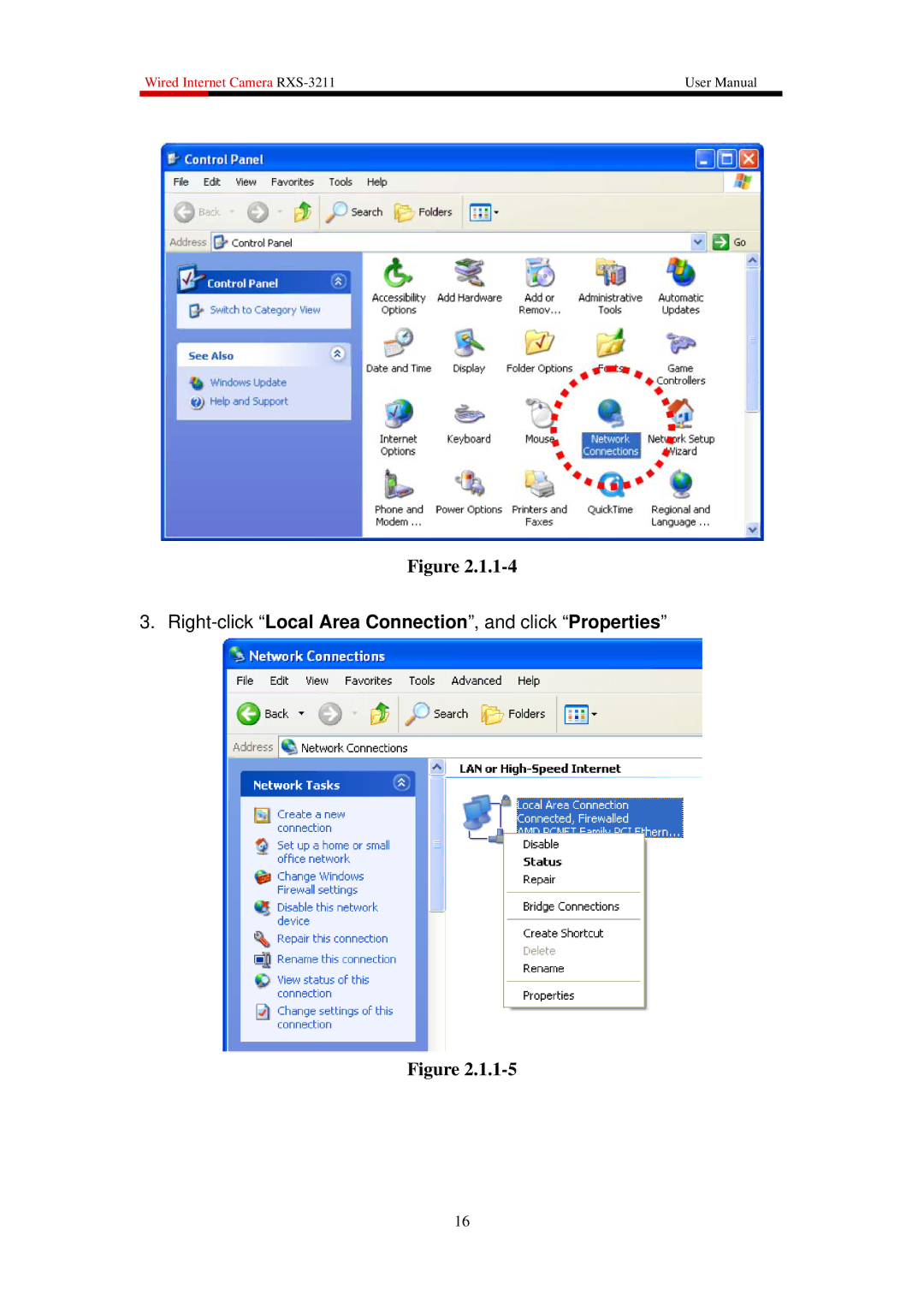 Rosewill RXS-3211 user manual Right-click Local Area Connection, and click Properties 