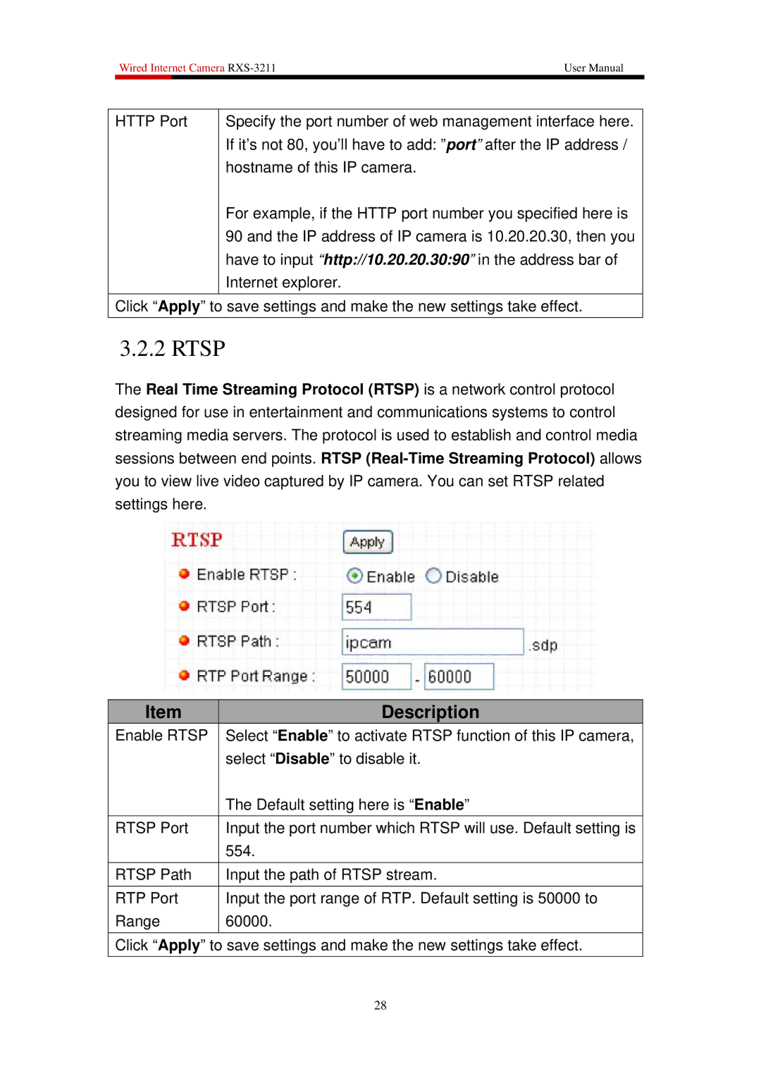 Rosewill RXS-3211 user manual Rtsp 