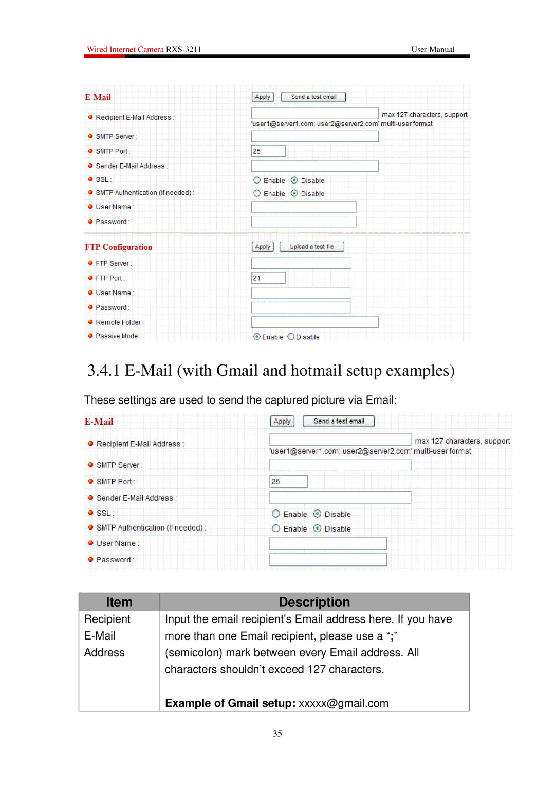 Rosewill RXS-3211 user manual Mail with Gmail and hotmail setup examples 