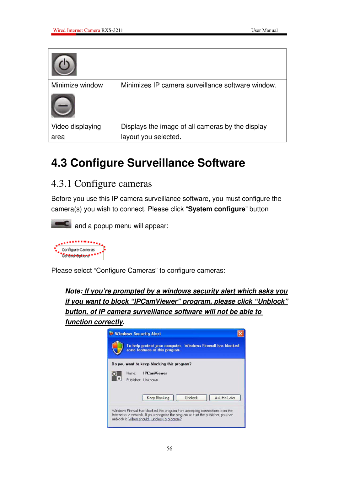 Rosewill RXS-3211 user manual Configure Surveillance Software, Configure cameras 