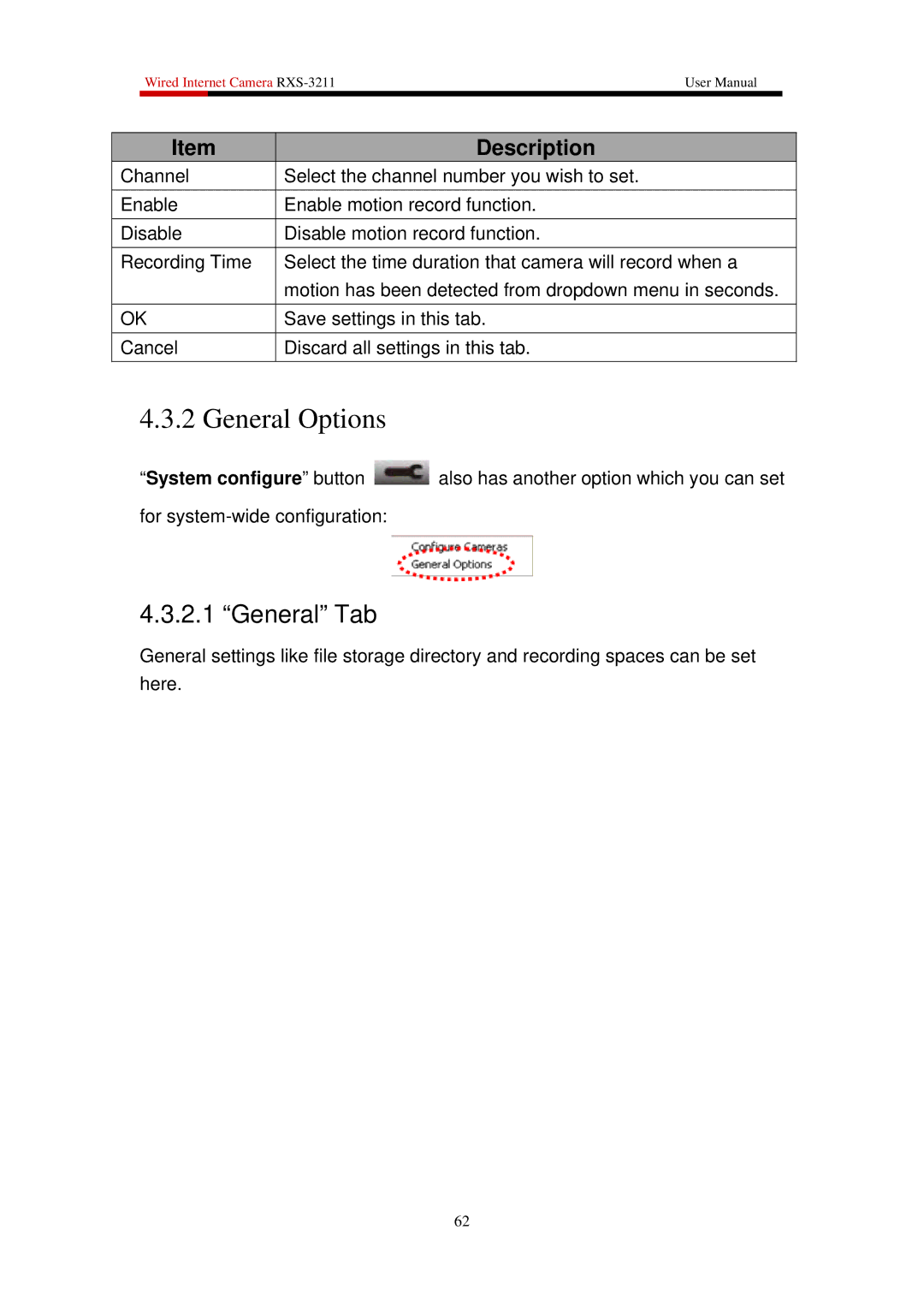 Rosewill RXS-3211 user manual General Options, General Tab 