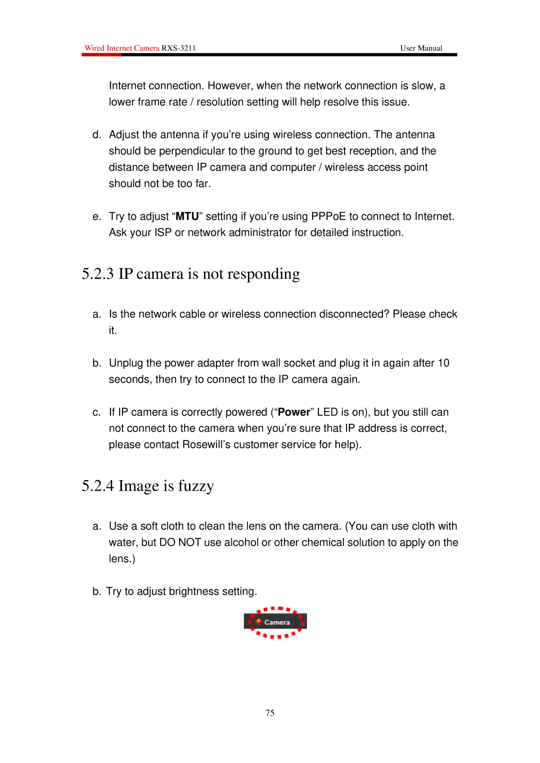 Rosewill RXS-3211 user manual IP camera is not responding, Image is fuzzy 