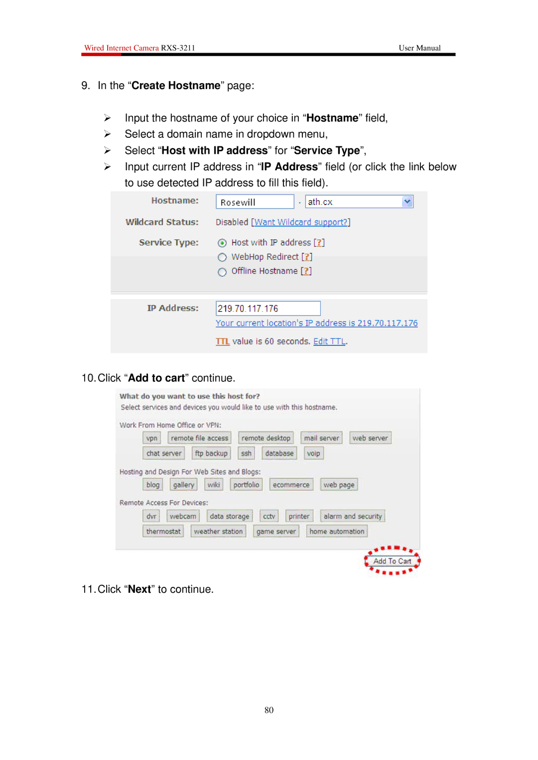 Rosewill RXS-3211 user manual  Select Host with IP address for Service Type 