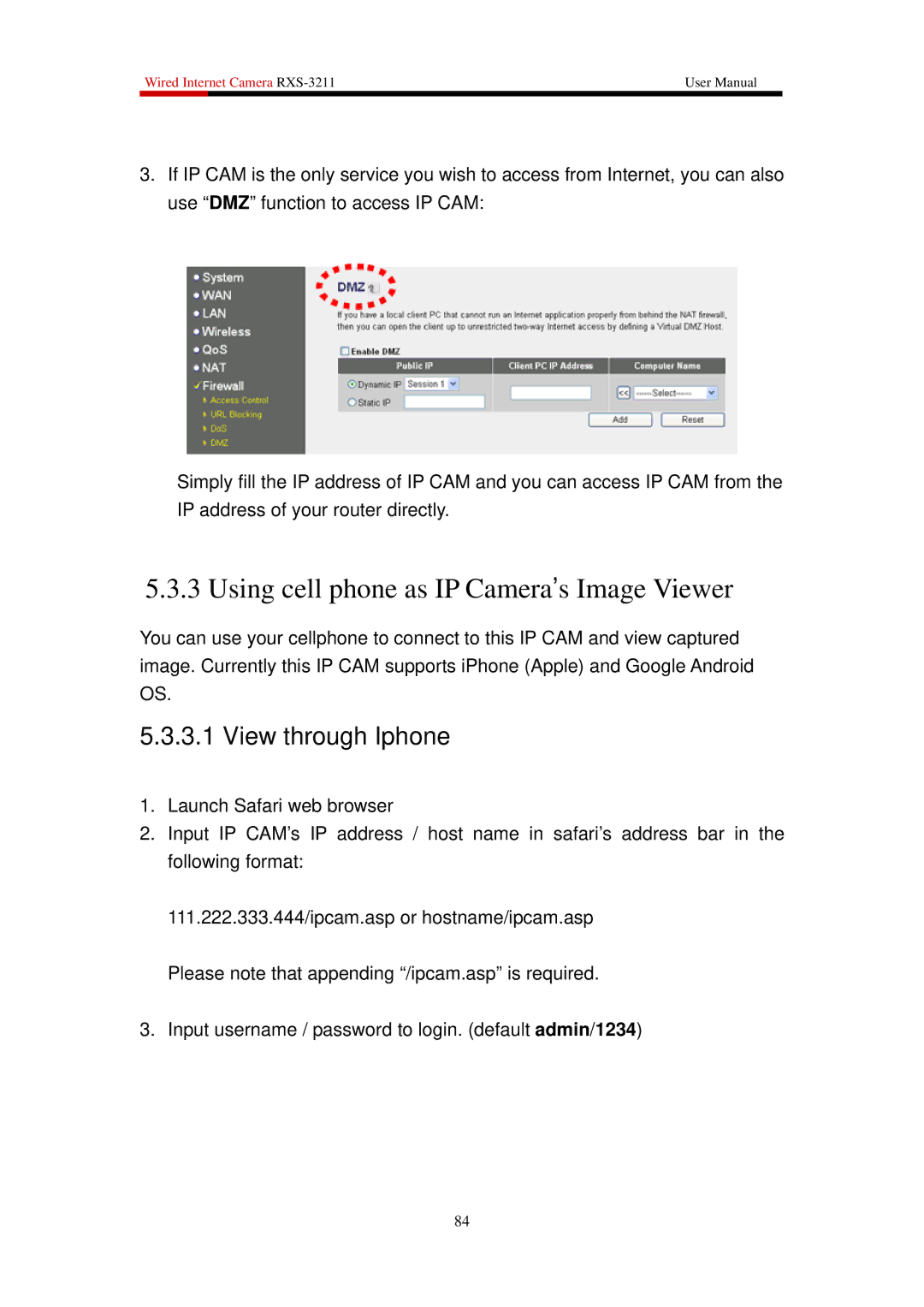 Rosewill RXS-3211 user manual Using cell phone as IP Camera’s Image Viewer, View through Iphone 