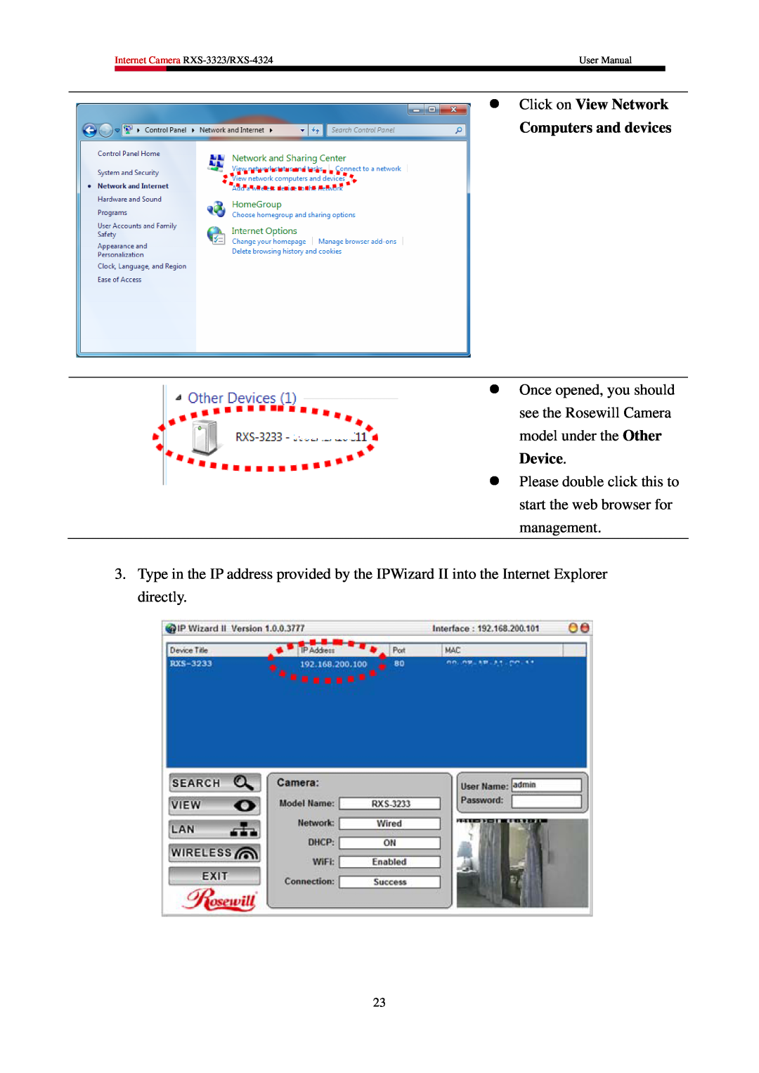 Rosewill RXS-4324, RXS-3323 user manual z Click on View Network Computers and devices 