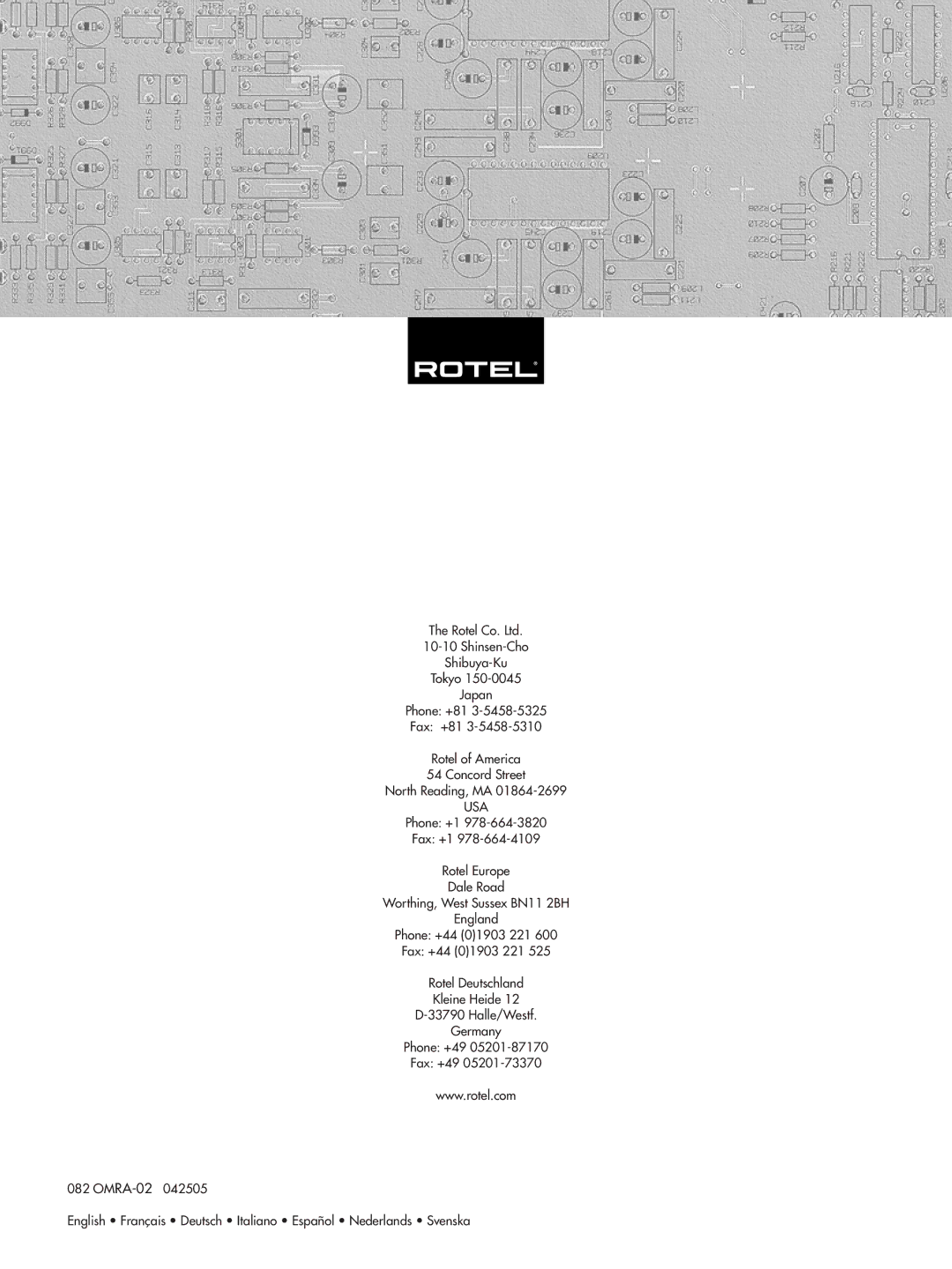 Rotel RA-02 owner manual Usa 