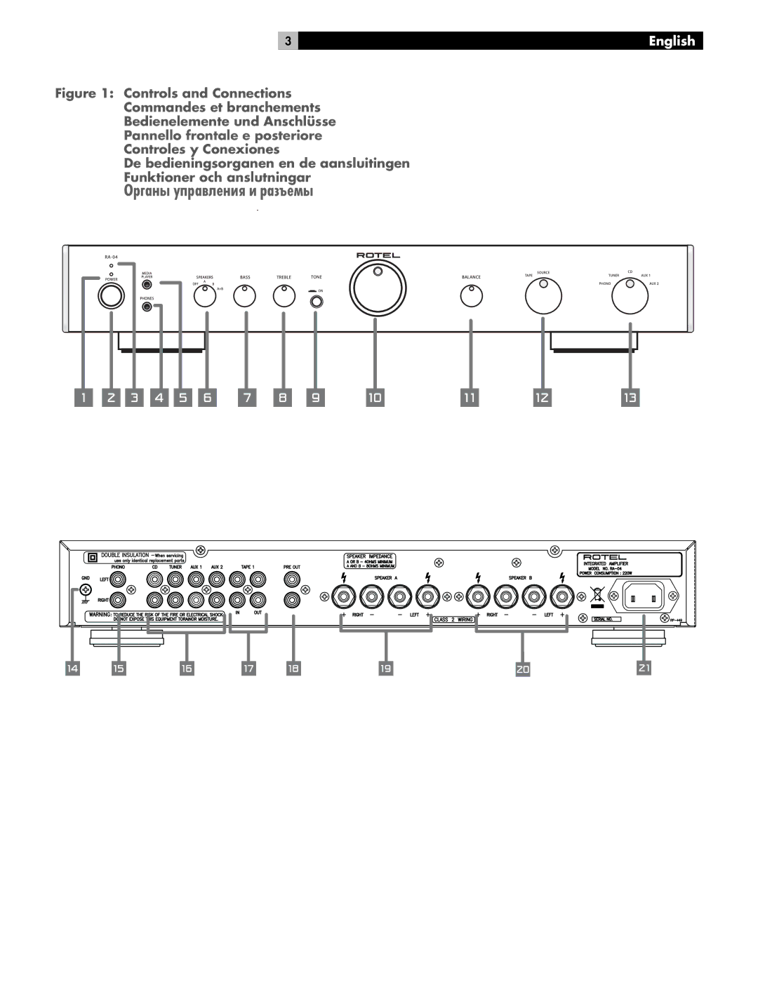 Rotel RA-04 owner manual 123456 7 8 9 0 = q 