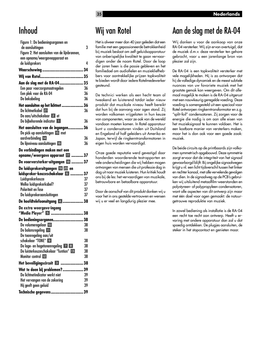 Rotel owner manual Inhoud, Wij van Rotel, Aan de slag met de RA-04 