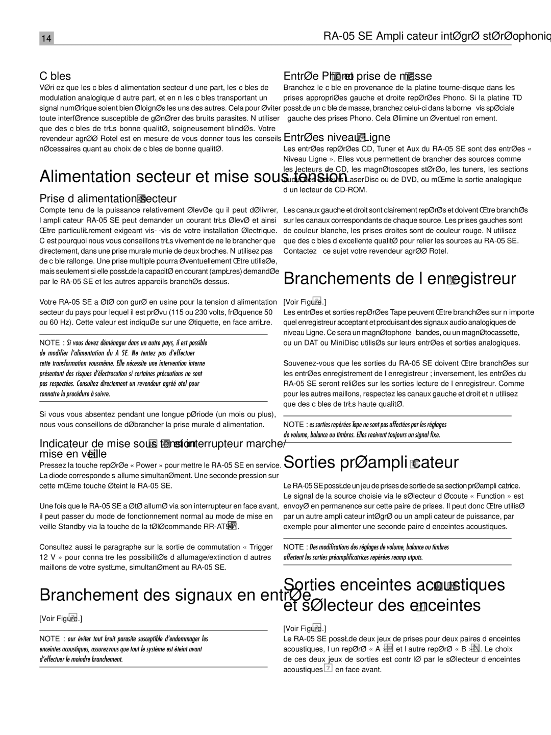 Rotel RA-05 SE owner manual Branchements de l’enregistreur y, Sorties préamplifcateur u 