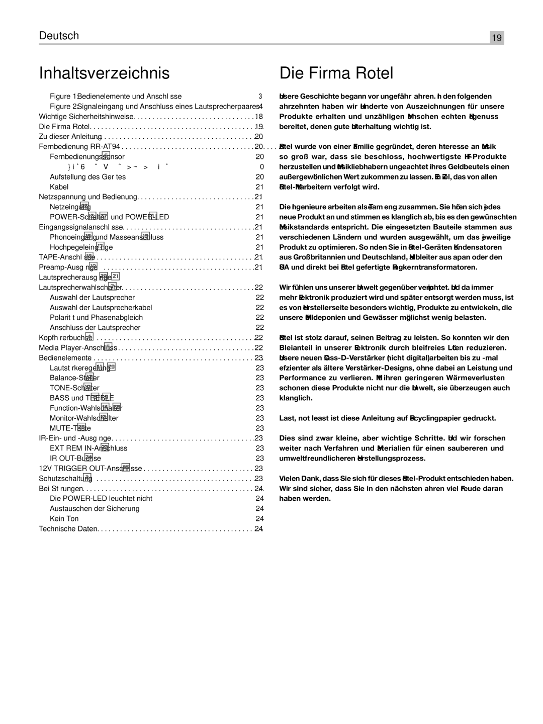 Rotel RA-05 SE owner manual Inhaltsverzeichnis Die Firma Rotel 