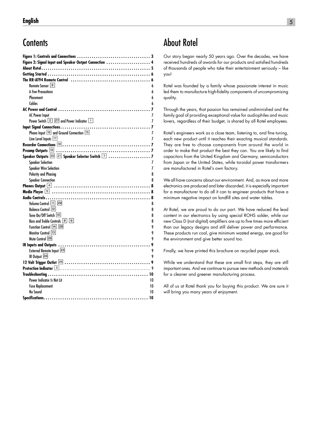 Rotel RA-05 SE owner manual Contents About Rotel 