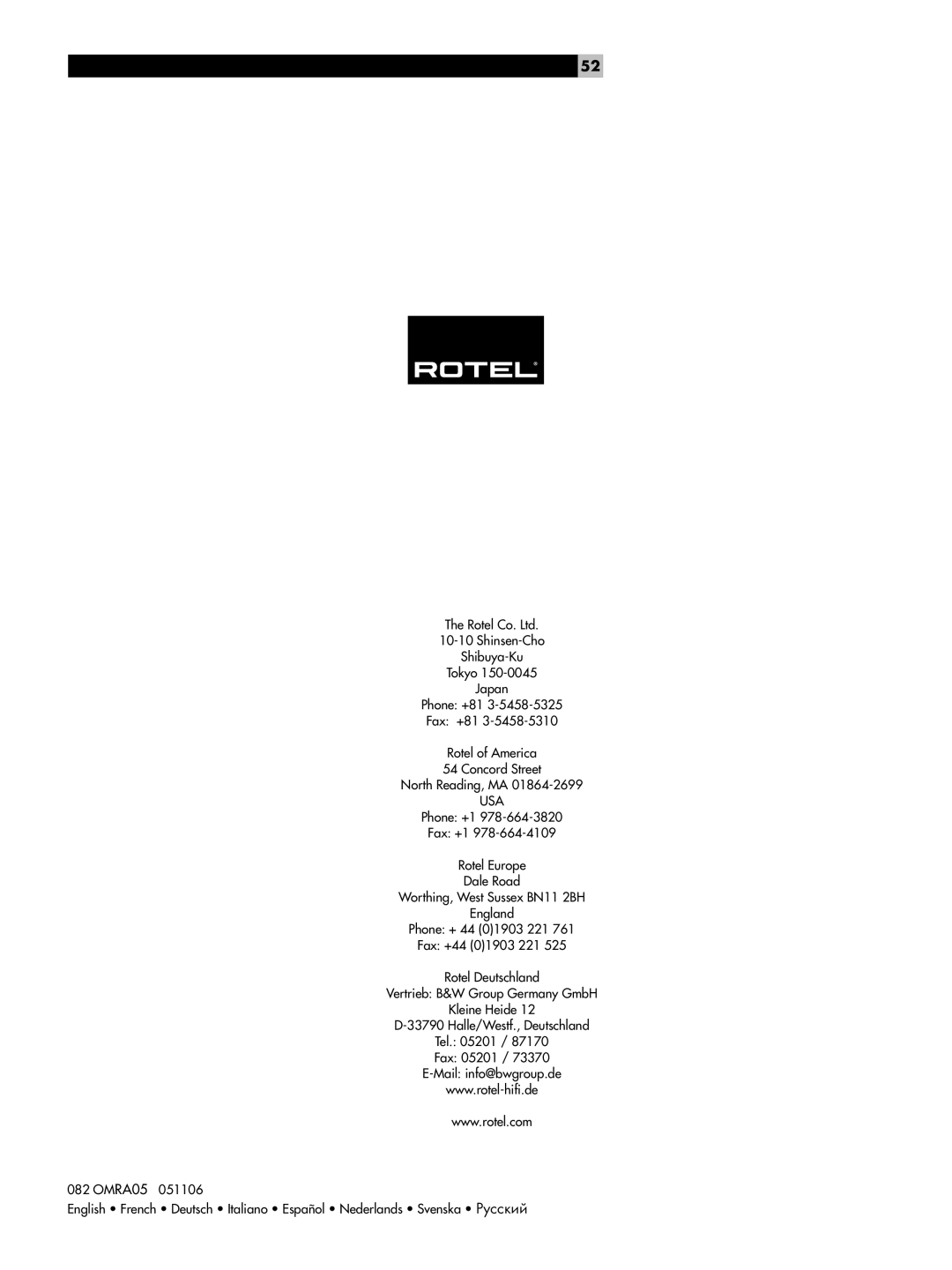 Rotel RA-05 owner manual Usa 