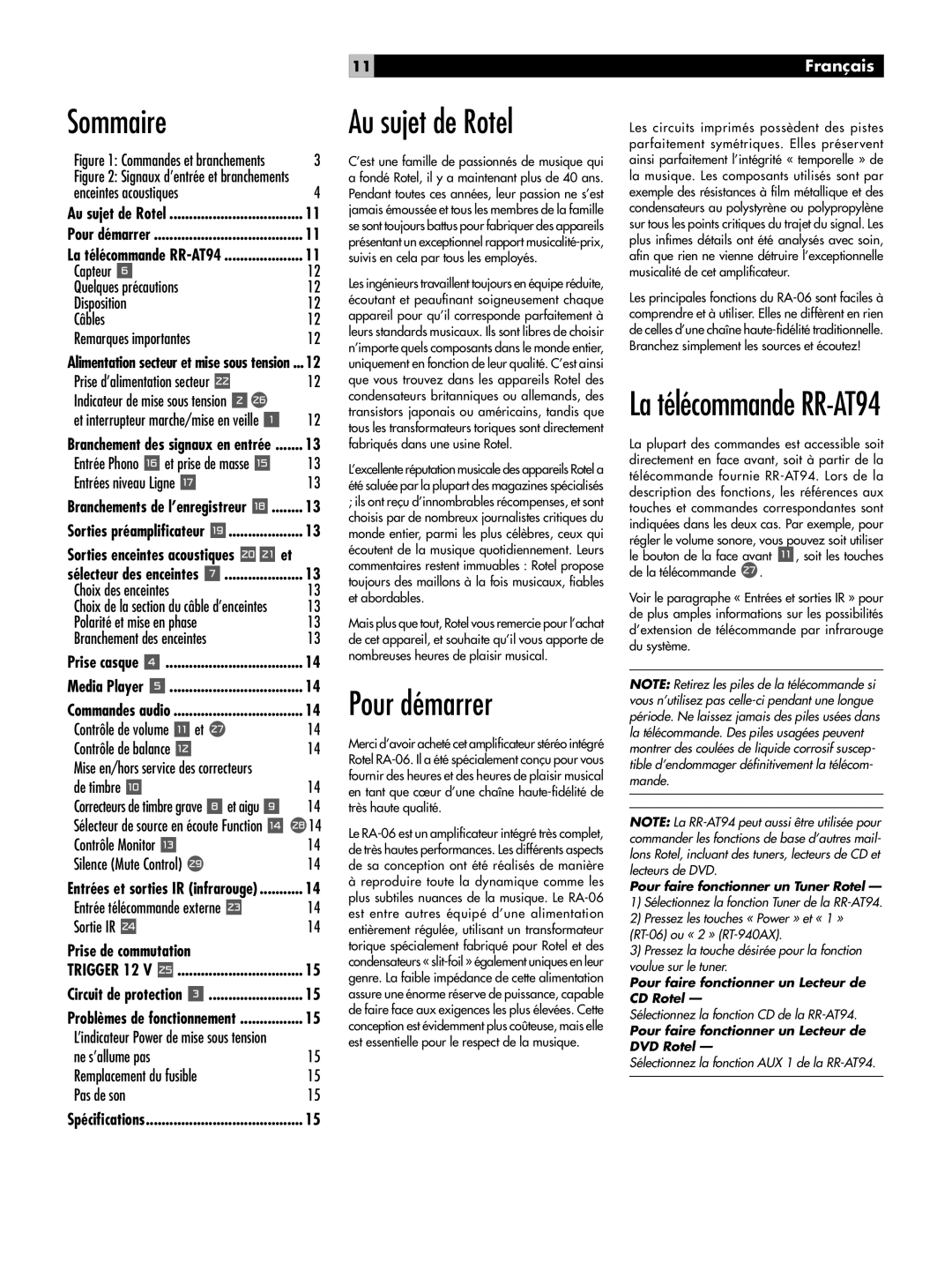 Rotel RA-06 owner manual Au sujet de Rotel, Pour démarrer, Français 