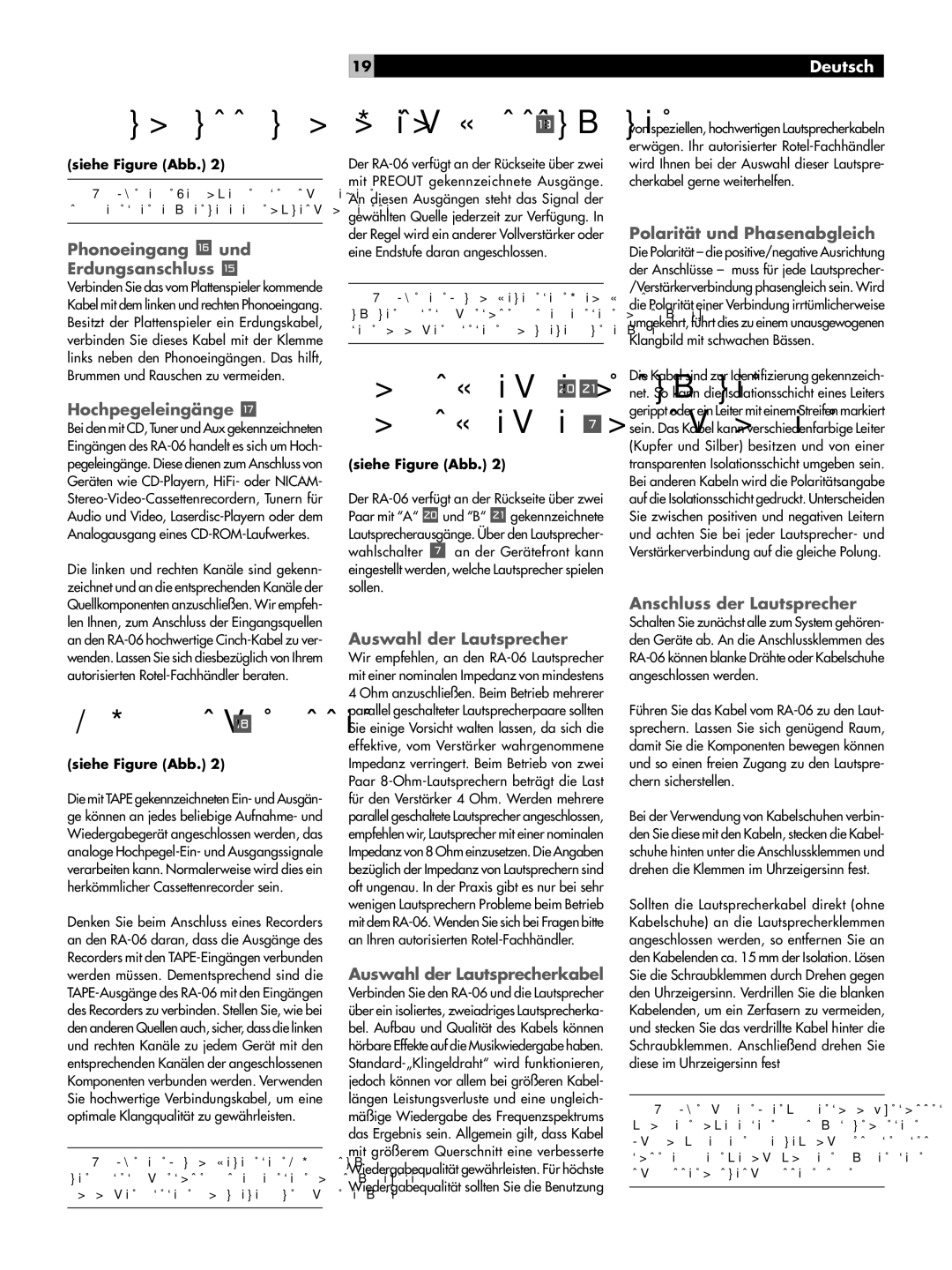 Rotel RA-06 owner manual TAPE-Anschlüsse y, Preamp-Ausgänge u, Eingangssignalanschlüsse 