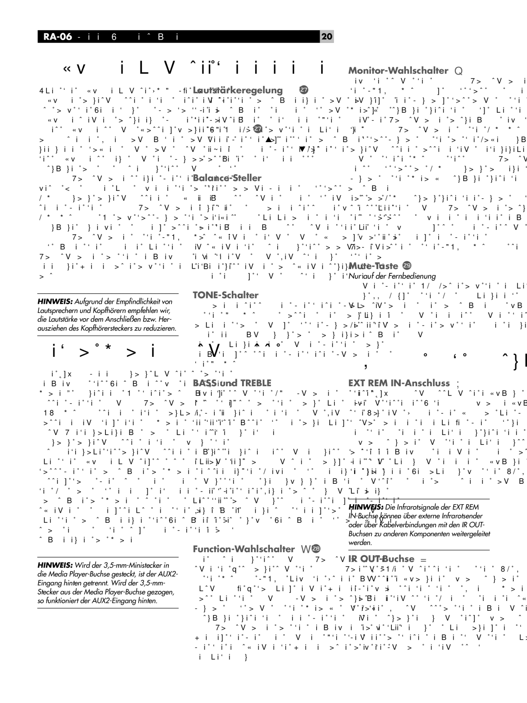 Rotel Kopfhörerbuchse, Bedienelemente, IR-Ein- und -Ausgänge, Media Player-Anschluss, RA-06Stereo-Vollverstärker 