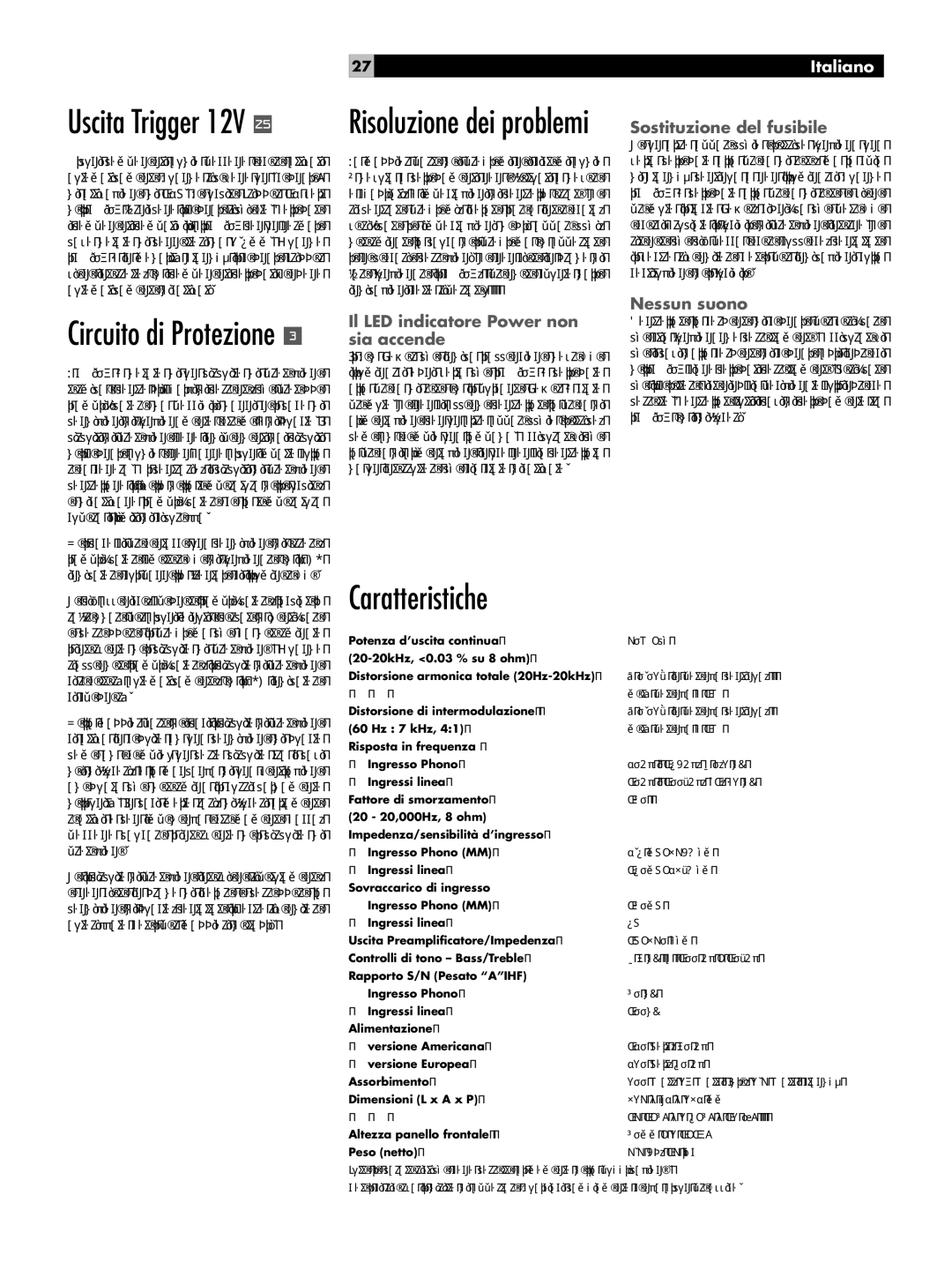 Rotel RA-06 owner manual Caratteristiche, Uscita Trigger 12V, Circuito di Protezione 