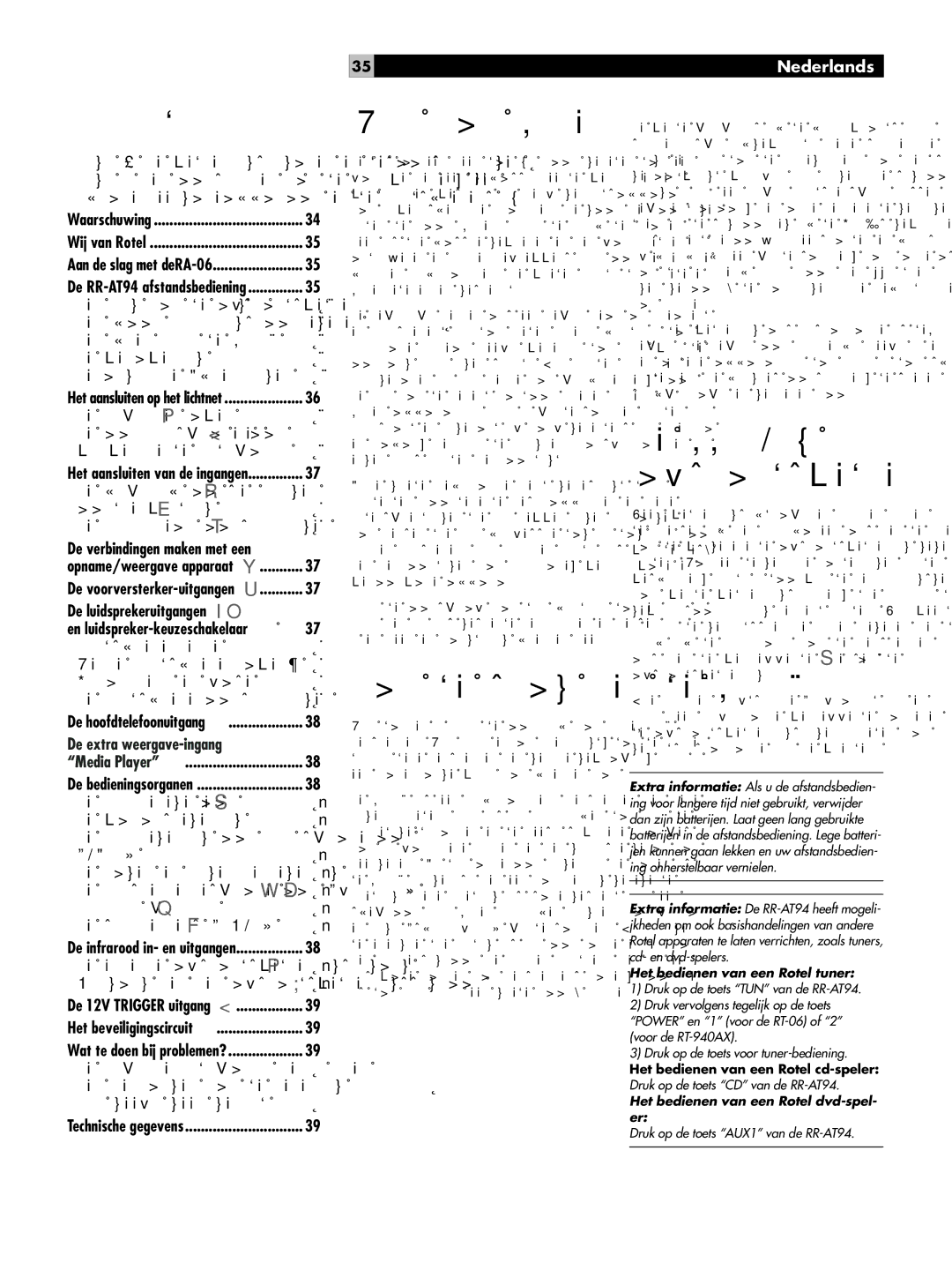 Rotel owner manual Inhoud, Wij van Rotel, Aan de slag met de RA-06, De RR-AT94 afstandsbediening, Nederlands 