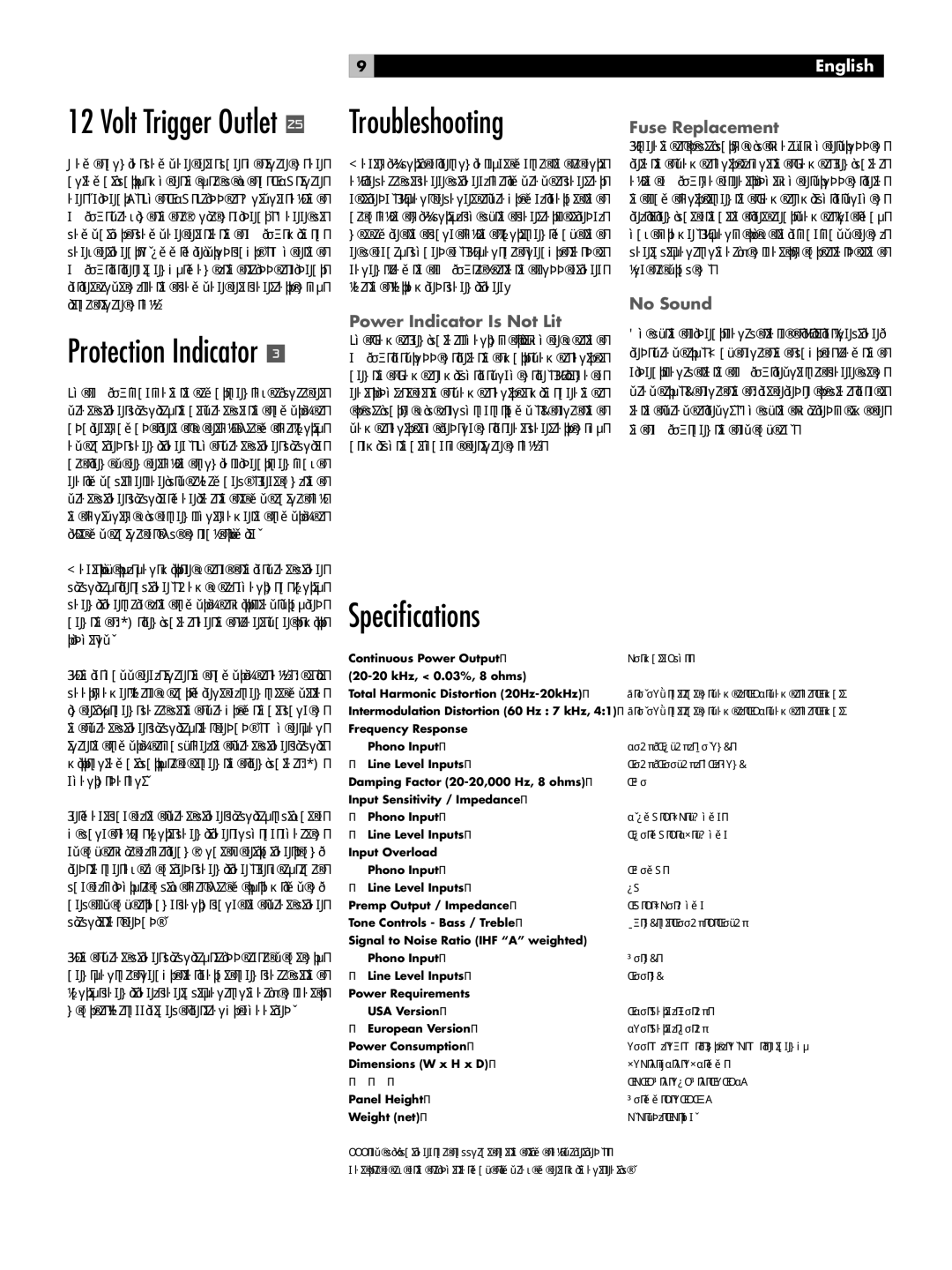 Rotel RA-06 owner manual Troubleshooting, Speciﬁcations, Volt Trigger Outlet 