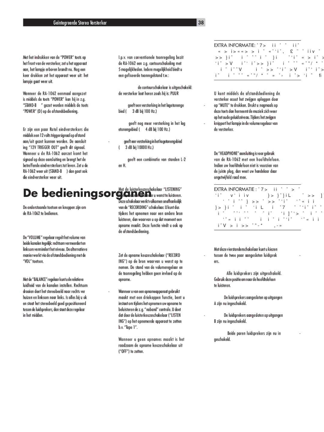 Rotel RA-1062 owner manual De bedieningsorganen 