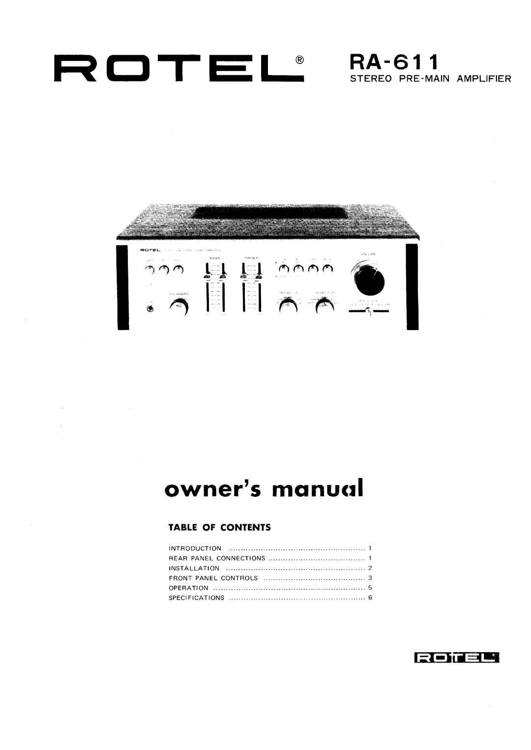 Rotel RA-611 manual 