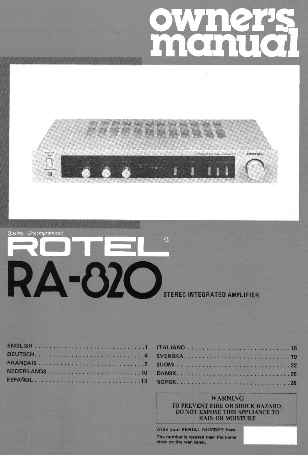 Rotel RA-820 manual 