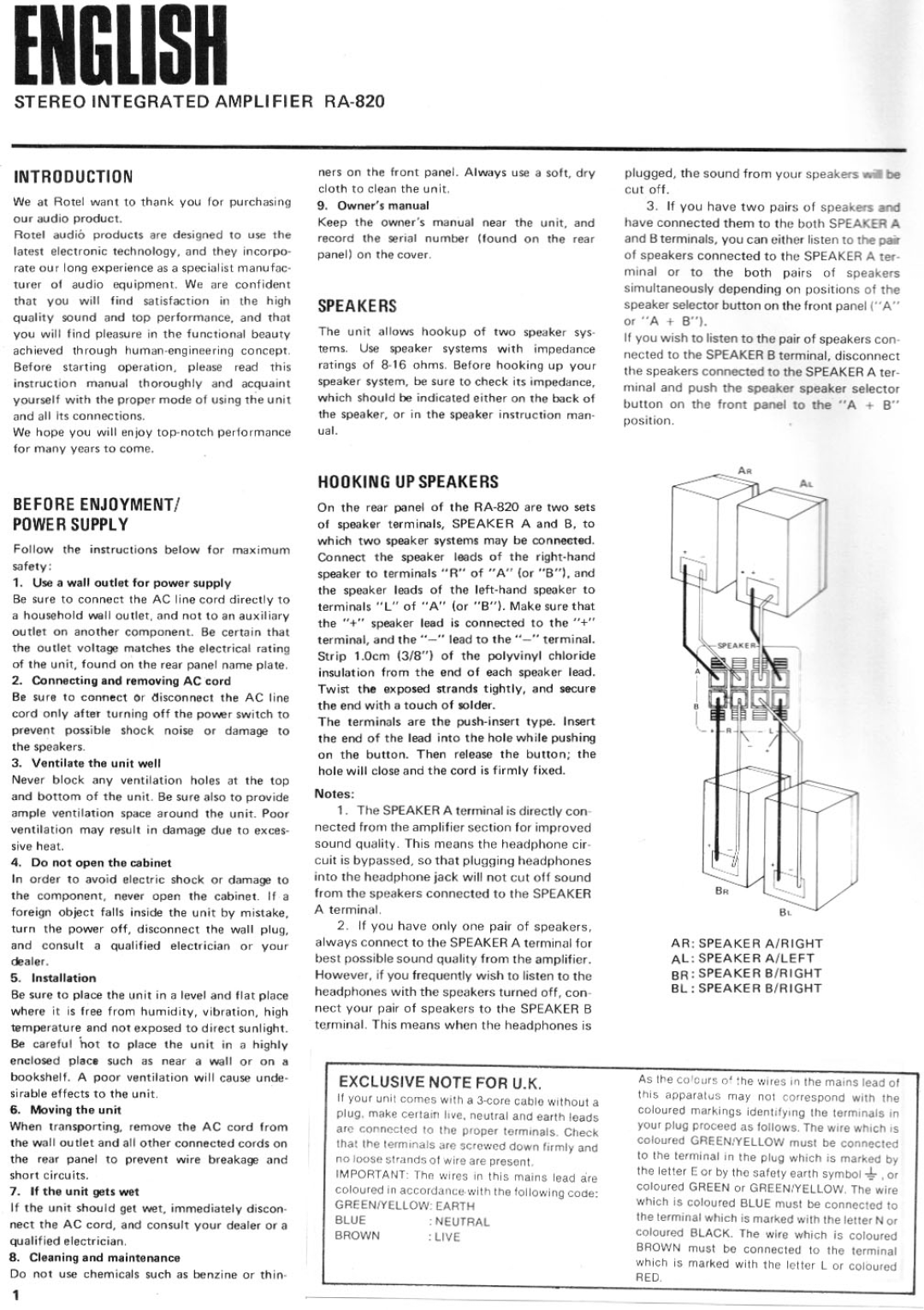 Rotel RA-820 manual 